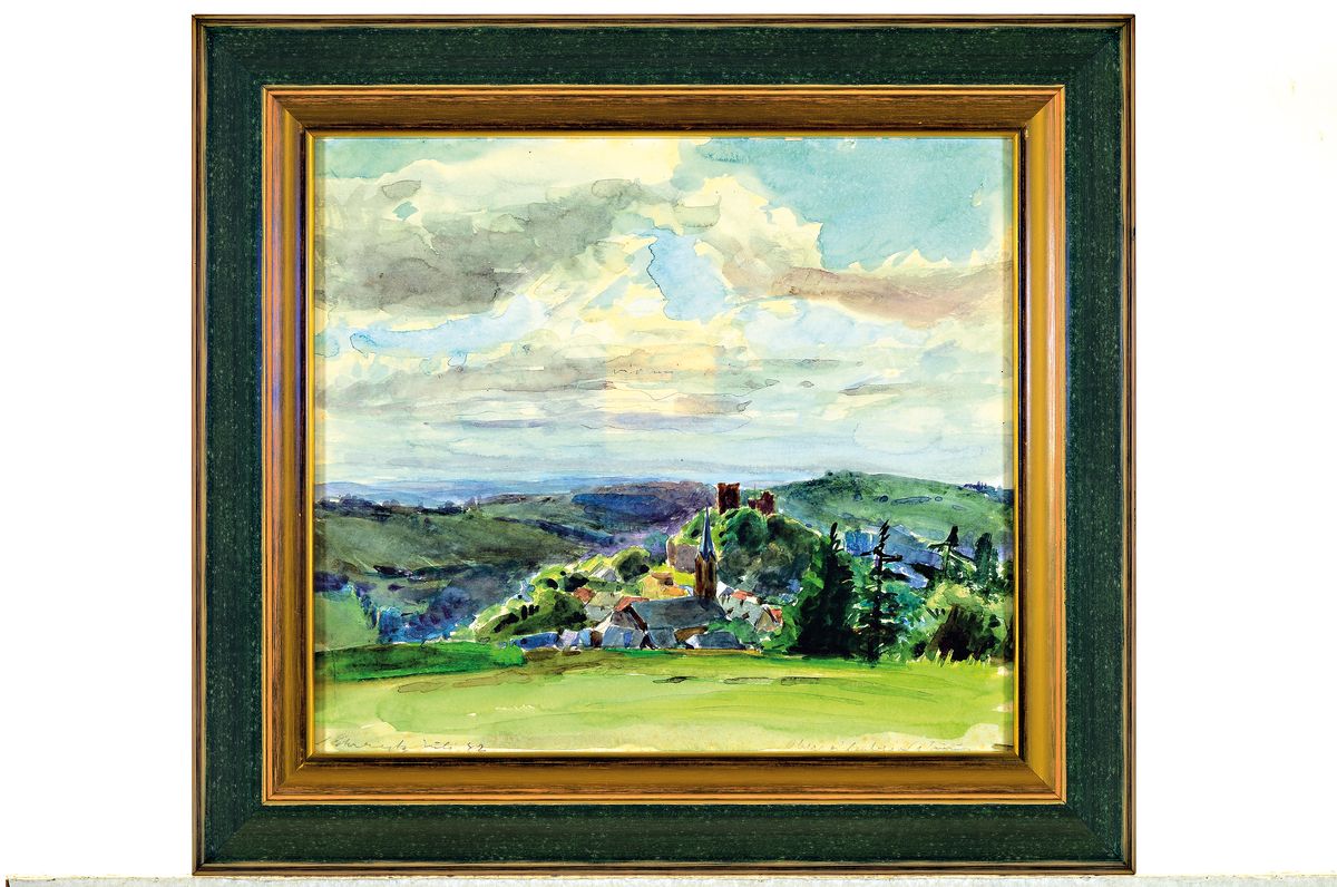Detail k: Ludwig Schreieck, 1911 St.Martin-1944 München , Aquarell, "Oberreifenberg im Taunus", Blick vom Feldberg auf Schloß Oberreifenberg im ...