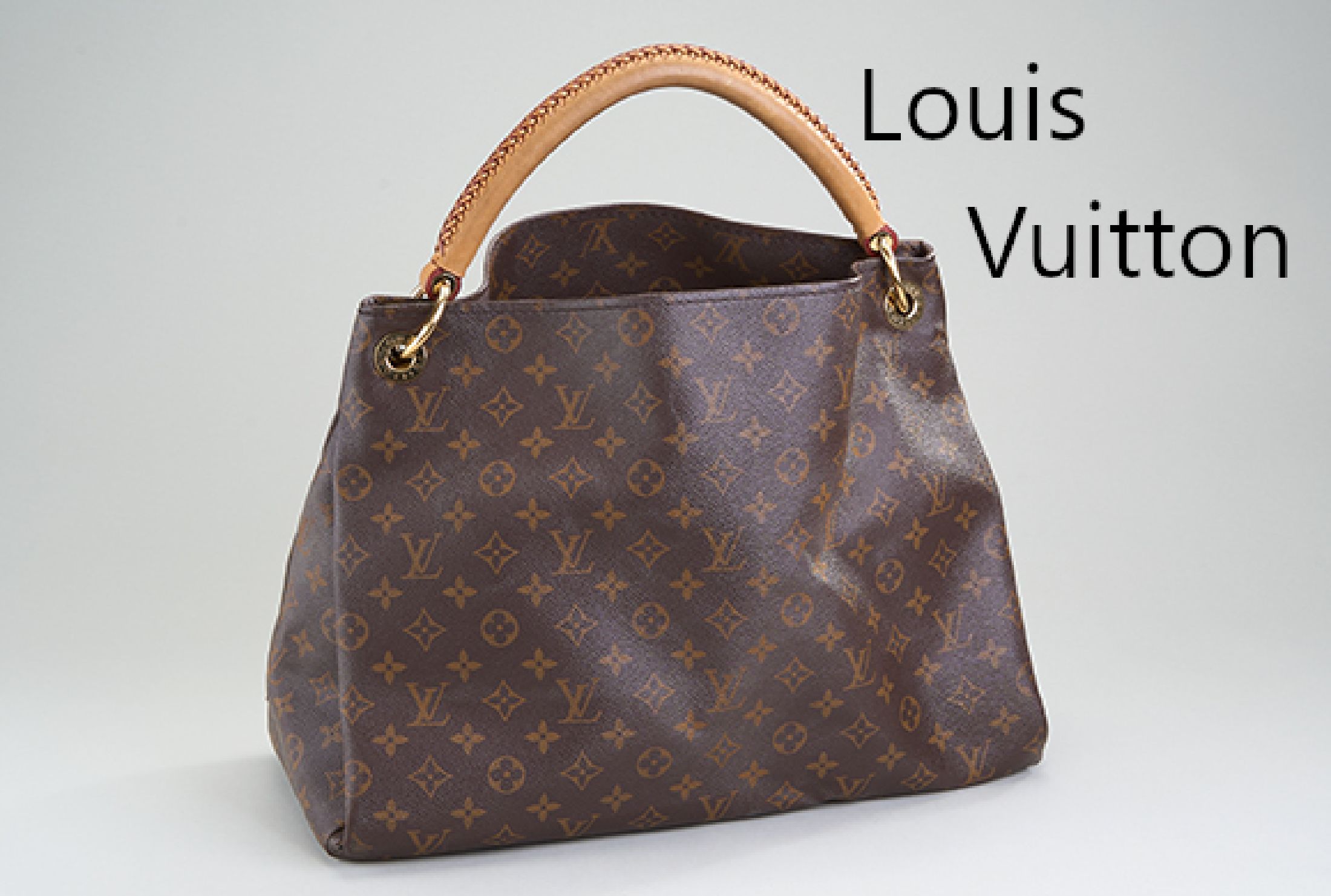 LOUIS VUITTON Shopper, Modell Artsy MM, Monogram Canvas, breiter Tragehenkel aus naturfarb. Leder mit Flechtdekor, Monturen Metall verg., innen ...