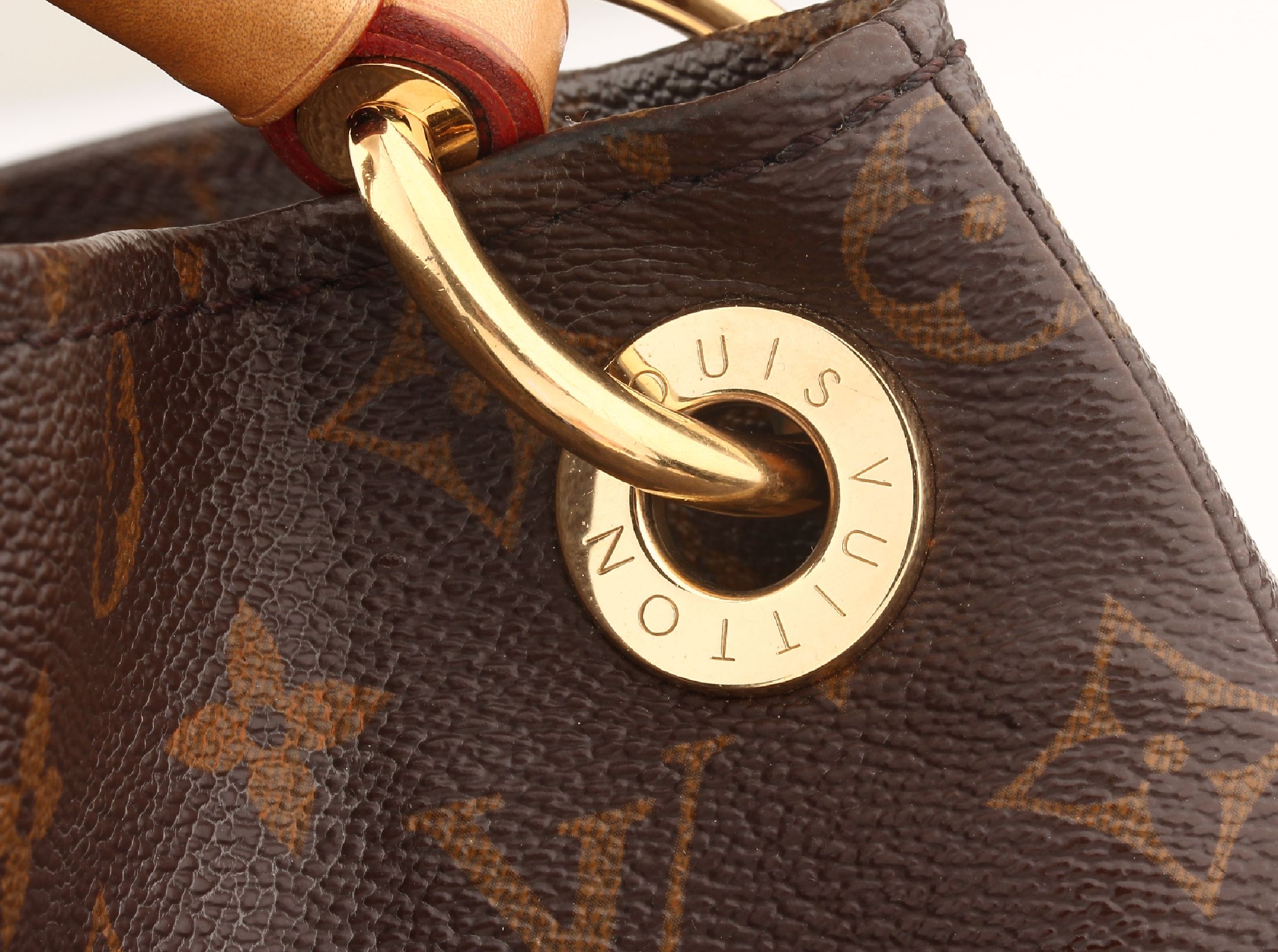 Detail b: LOUIS VUITTON Shopper, Modell Artsy MM, Monogram Canvas, breiter Tragehenkel aus naturfarb. Leder mit Flechtdekor, Monturen Metall verg., innen ...