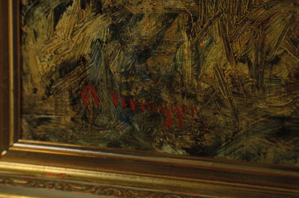 Detail a: Alois Arnegger, 1879-1963 Wien, Herbstliche Landschaft mit Pferden und Pferdeführer an der Tränke, Öl/Lwd, links unten signiert, ca. 75x100cm, R. ...