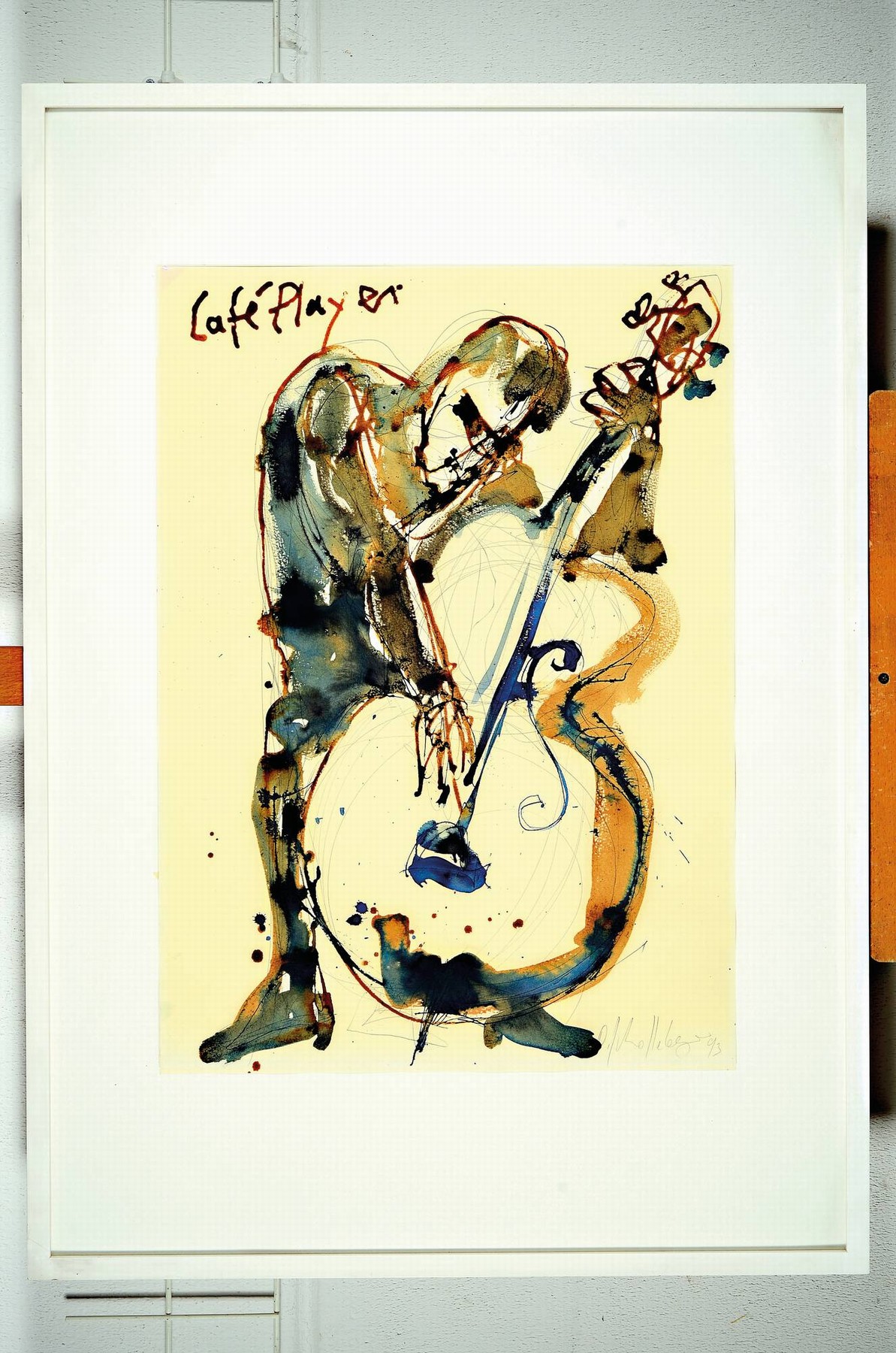 Detail l: Oliver Schollenberger, geb. 1961 Ludwigshafen/Rhein, 3 Aquarelle auf Papier, 1)CaféPlayer,rechts unten sign. und dat. 93, ca. 69x50cm, PP, u.Gl., R. ...