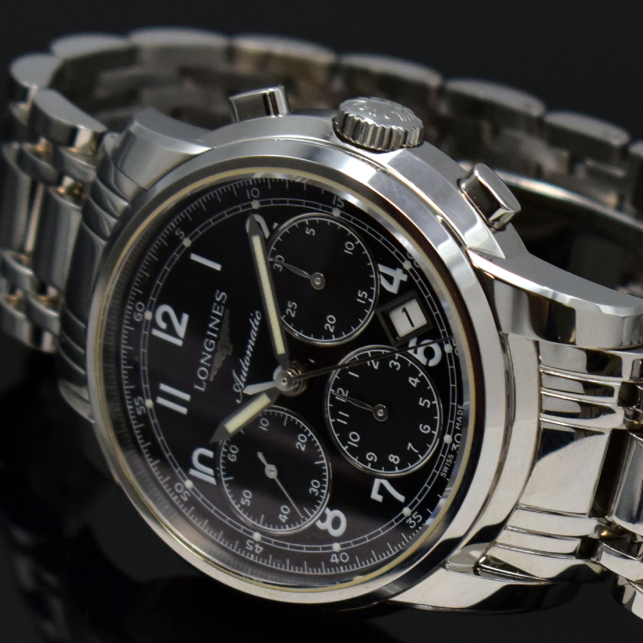 Detail a: LONGINES Saint-Imier Schaltradchronograph in Stahl Referenz L2.752.4, Schweiz verk. lt. beil. Garantiekarte 08/2018, Automatik, beids. vergl. Geh. ...
