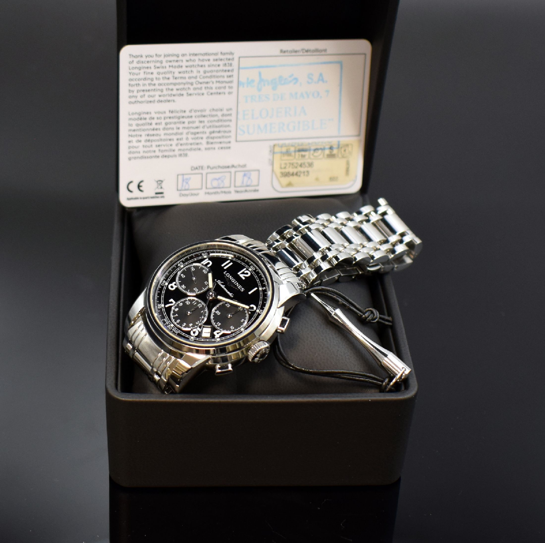 Detail g: LONGINES Saint-Imier Schaltradchronograph in Stahl Referenz L2.752.4, Schweiz verk. lt. beil. Garantiekarte 08/2018, Automatik, beids. vergl. Geh. ...