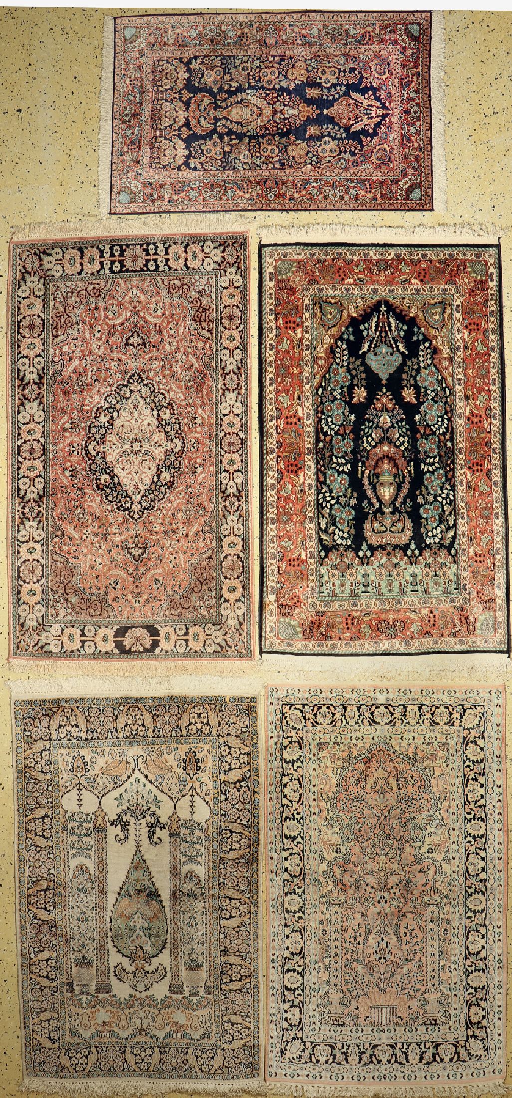 5 Lots Kaschmir, Pakistan, ca. 40 Jahre, merzerisierte Baumwolle, ca. 155 x 95 cm, EHZ:2