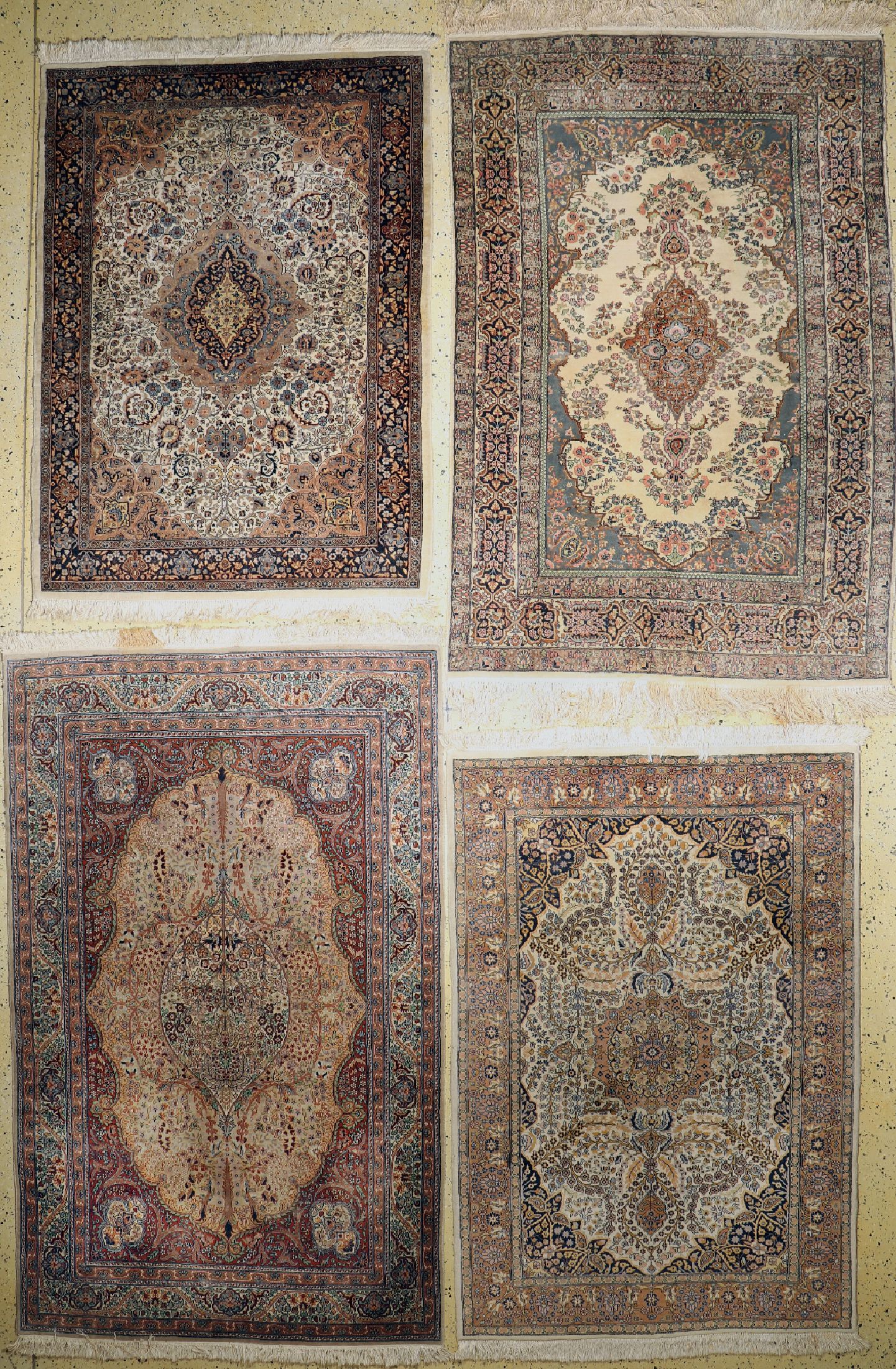 4 Lots Lahor fein, Pakistan, ca. 40 Jahre, Korkwolle auf Baumwolle, ca. 225 x 140 cm, EHZ: 2-3