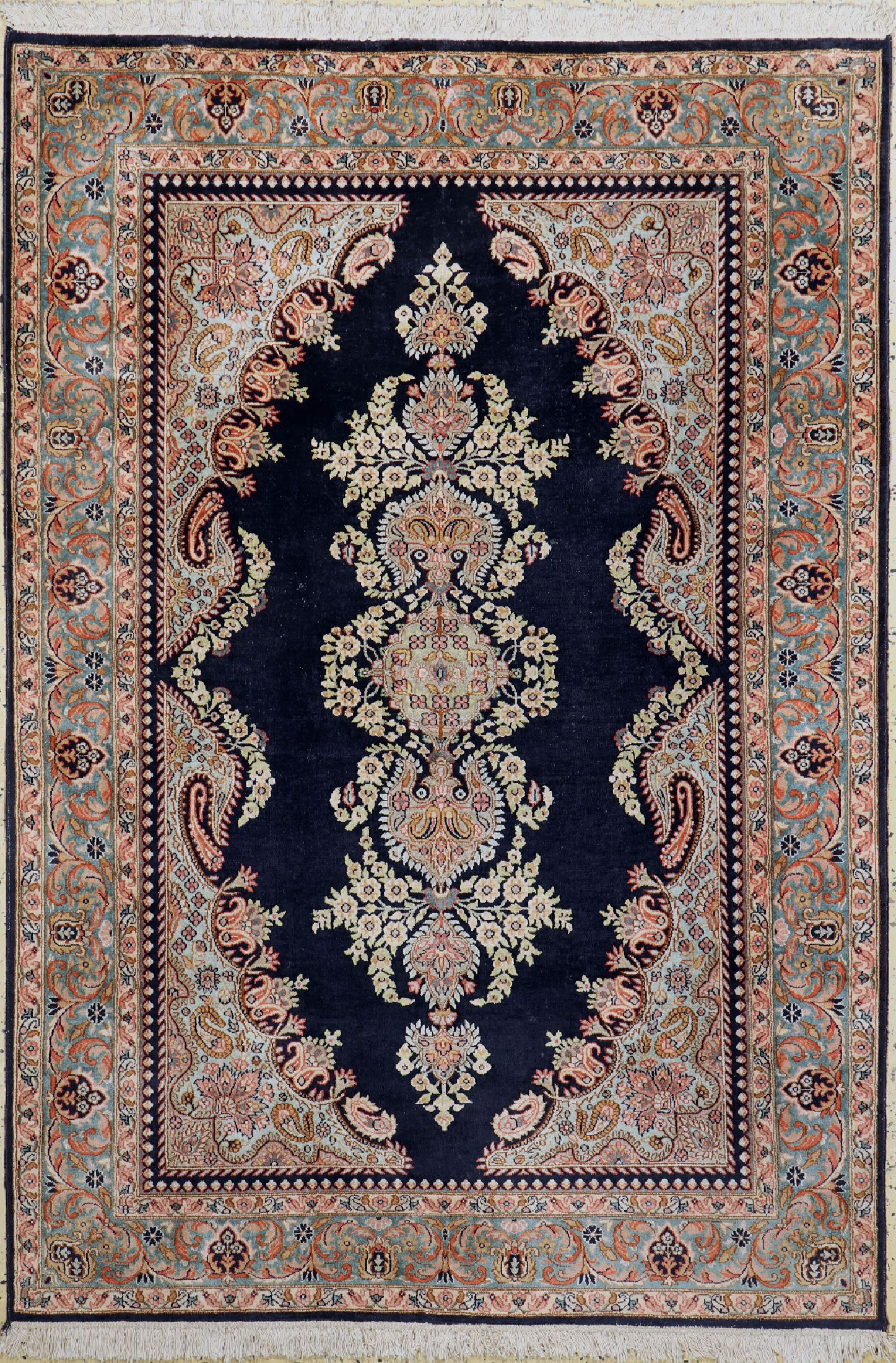Kaschmir, Pakistan, ca. 30 Jahre, merzerisierte Baumwolle, ca. 182 x 127 cm, EHZ: 2