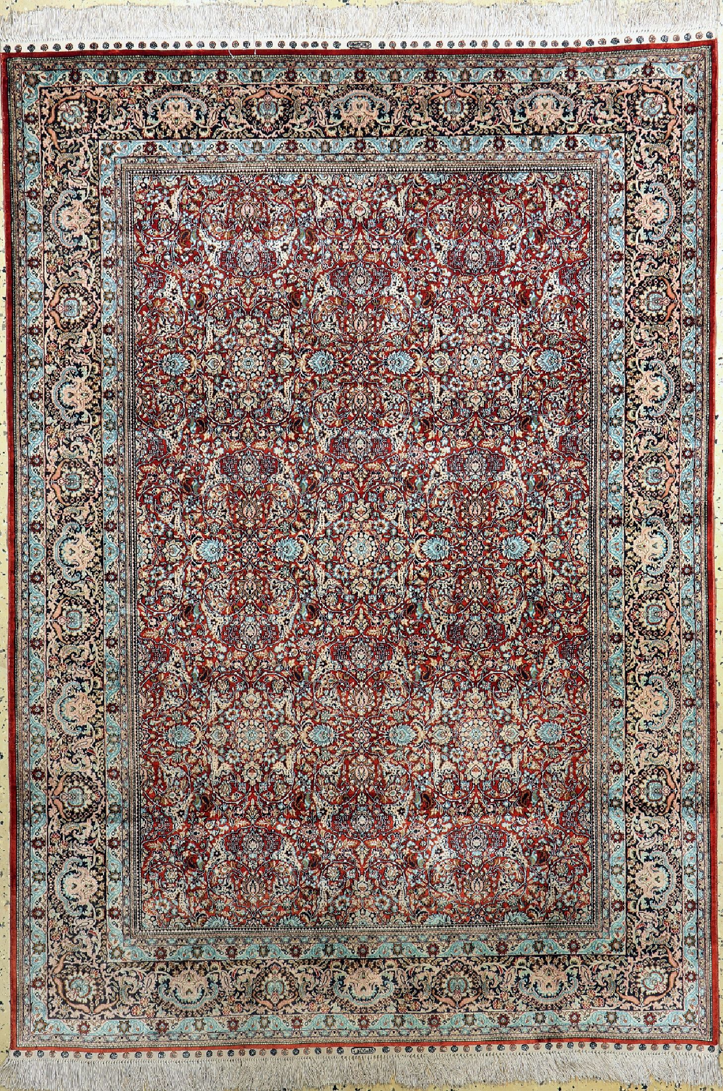 Hereke Seide fein, China, ca. 40 Jahre, reine Naturseide, ca. 182 x 127 cm, ca. 1,0 Mio. Kn/qm, EHZ: 1-2