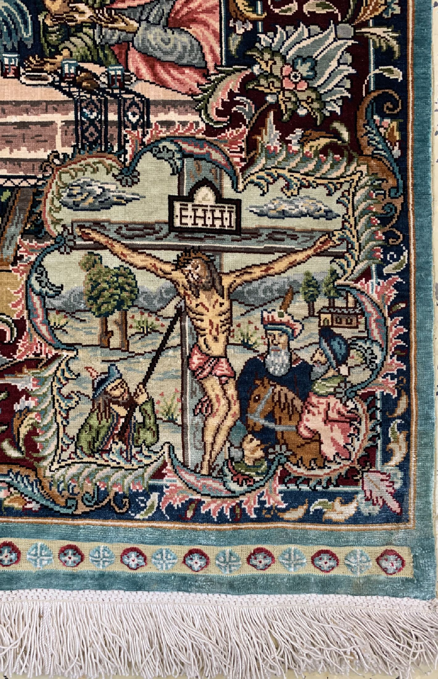 Detail a: Istanbul Seide signiert Türkei, "Das letzteAbendmahl", um 1960, reine Naturseide, ca. 120x 84 cm, EHZ: 1