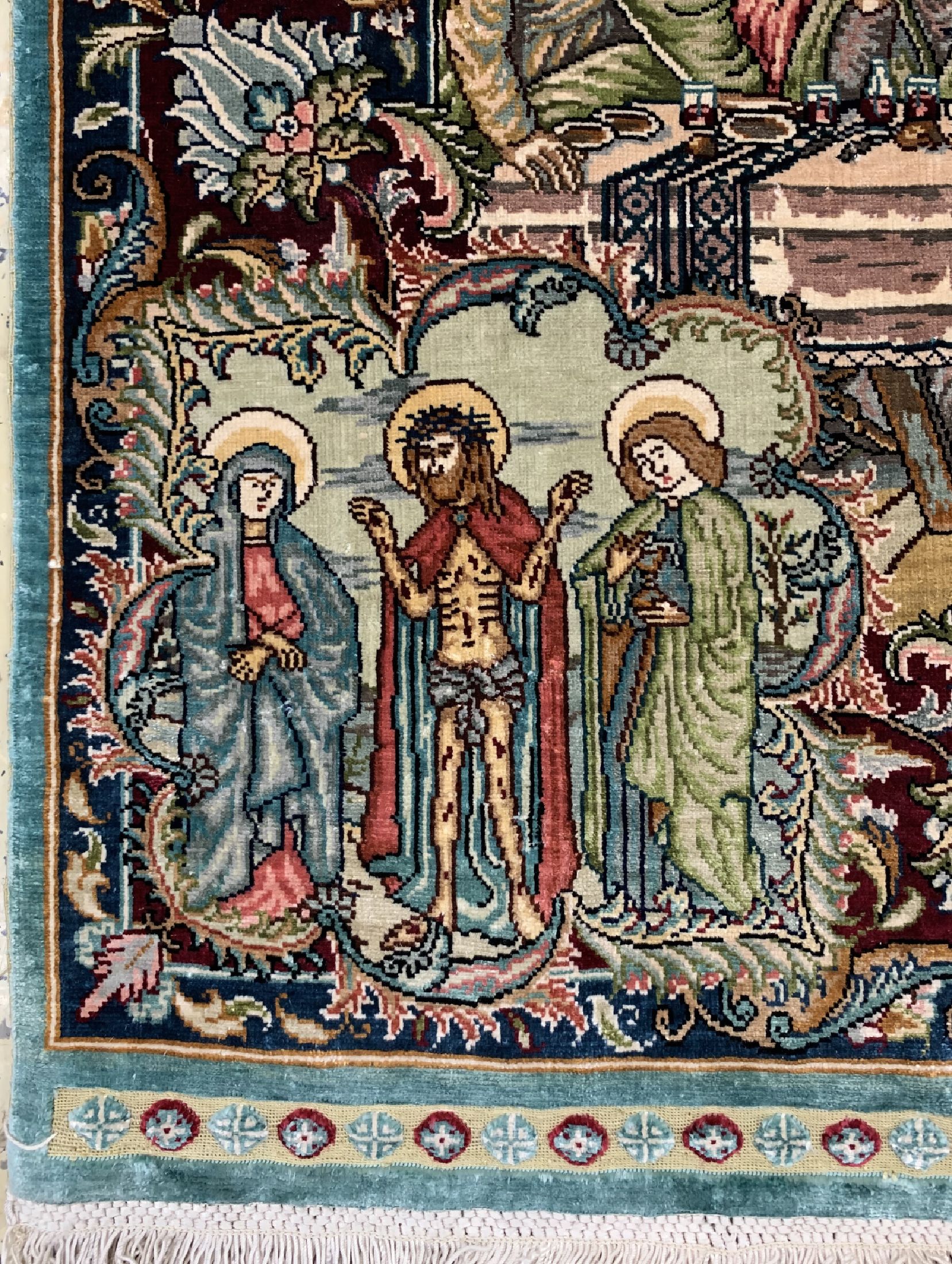 Detail c: Istanbul Seide signiert Türkei, "Das letzteAbendmahl", um 1960, reine Naturseide, ca. 120x 84 cm, EHZ: 1
