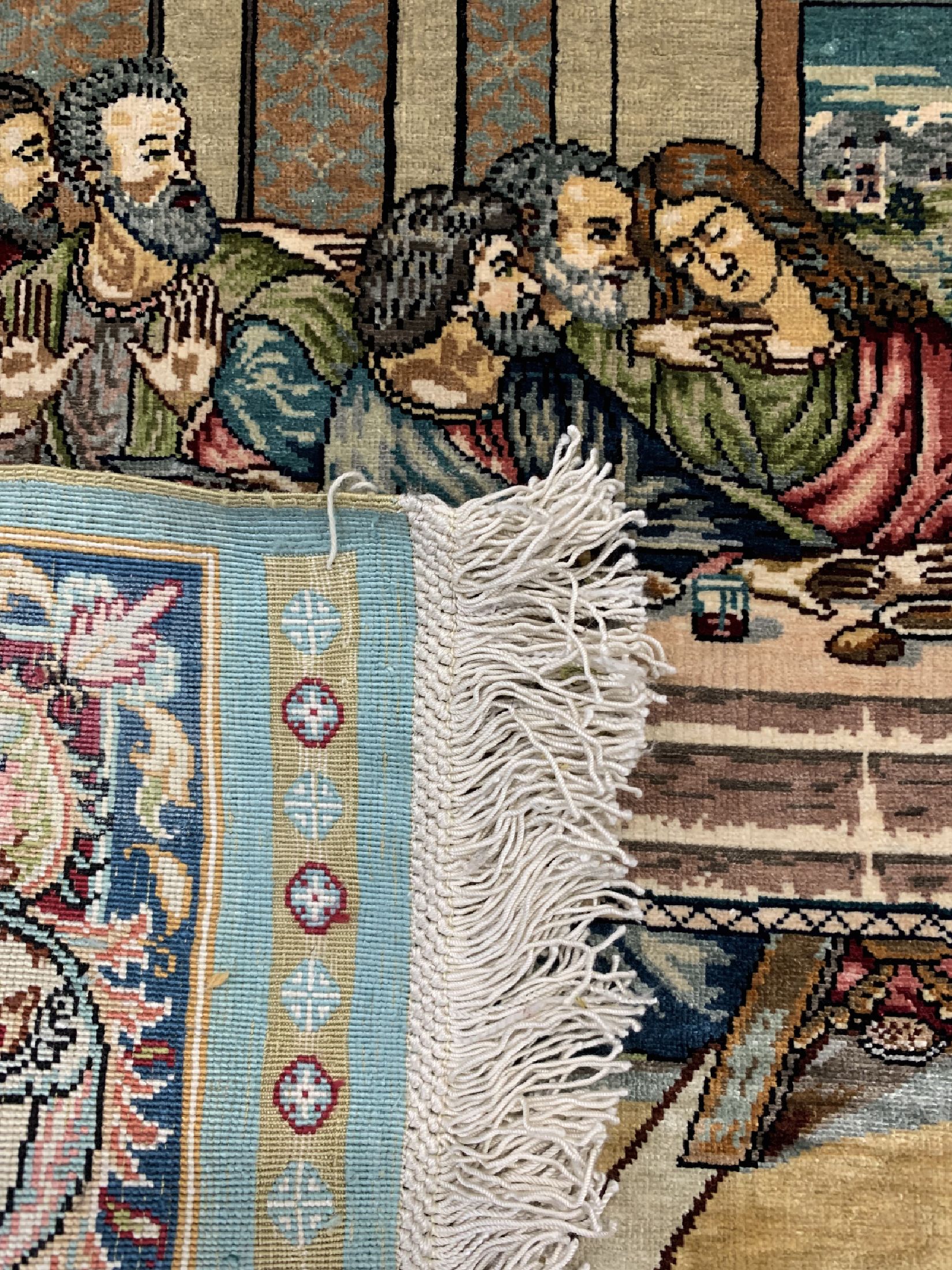 Detail g: Istanbul Seide signiert Türkei, "Das letzteAbendmahl", um 1960, reine Naturseide, ca. 120x 84 cm, EHZ: 1