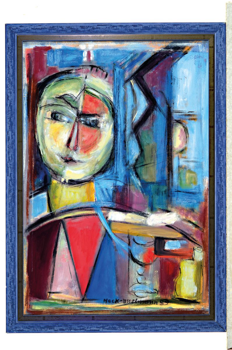 Detail k: Elisabeth Mack-Usselmann, 1927 Karlsruhe-2020 , Meisterschülerin Erich Heckels, kubisches Frauenbildnis, Öl/Platte, rechts unten signiert und ...