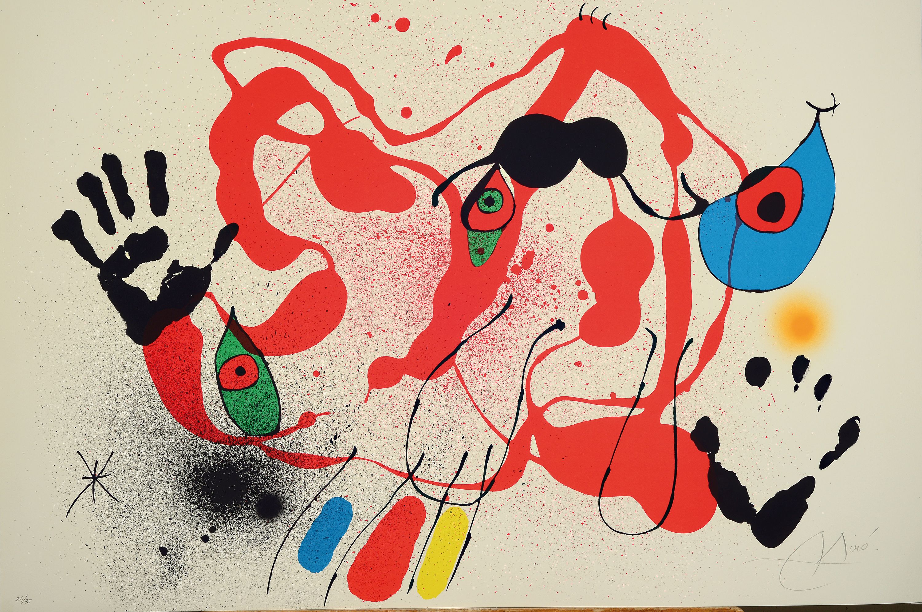 Detail k: Joan Miro, 1893 Barcelona-1983 Palma, Farblithographie, "El Marxant de Galls", Ed. 24/75, handsigniert, ungerahmt, l. gebräunt, Blatt ...