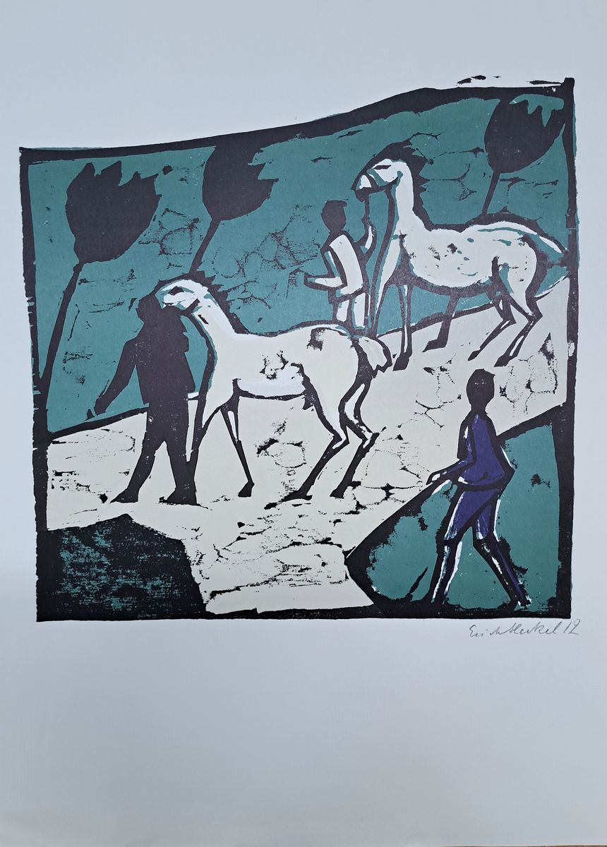 Erich Heckel, 1883 Döbeln - 1970 Radolfzell,Farblithographie, "Weiße Pferde", nach dem Holzschnitt von 1912, im Druck signiert, Ränder ...