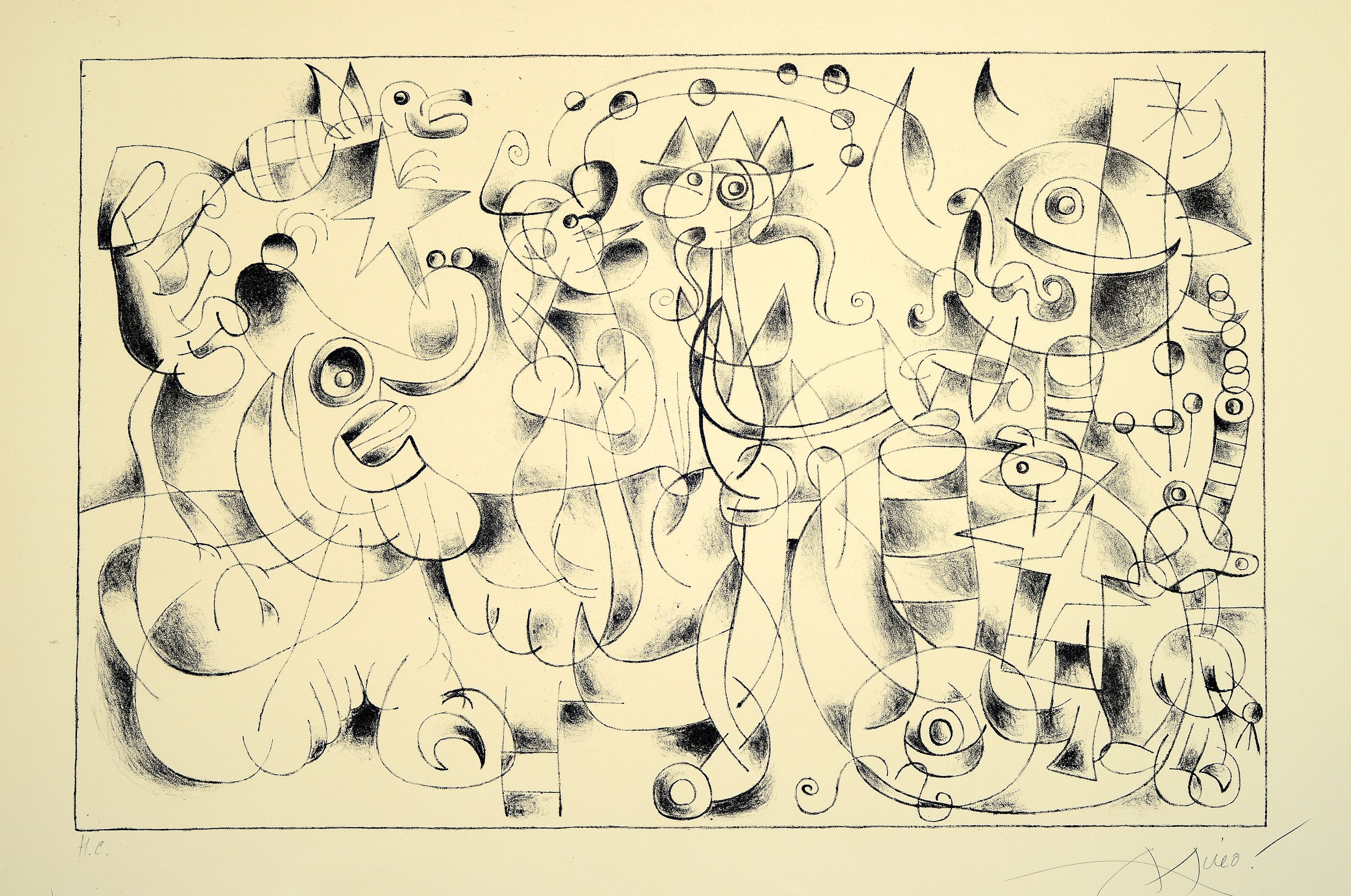 Detail k: Joan Miro, 1893 Barcelona - 1983 Palma, Lithographie auf Arches, "Le Massacre du Roi de Pologne" aus der Folge "Ubu Roi", 1966, ...