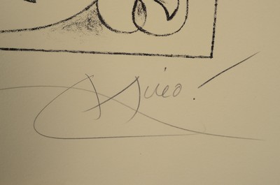 26713238a - Joan Miro, 1893 Barcelona - 1983 Palma, lithograph on Arches, #"Le Massacre du Roi de Pologne#" from the series #"Ubu Roi#", 1966, H.C., hand-signed, top edge l. Light edge, unframed, sheet 54x74 cm