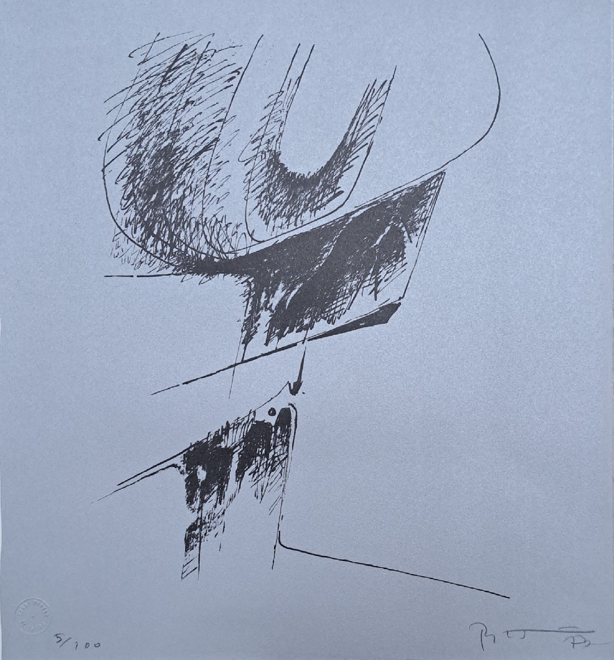 Detail d: Mappenwerk: Fünf Bildhauer, St. Gallen, Erker 1975, 5 orig. Lithographien der Künstler Lynn Chadwick, Bernhard Heiliger, Toni Stadler, Günther ...