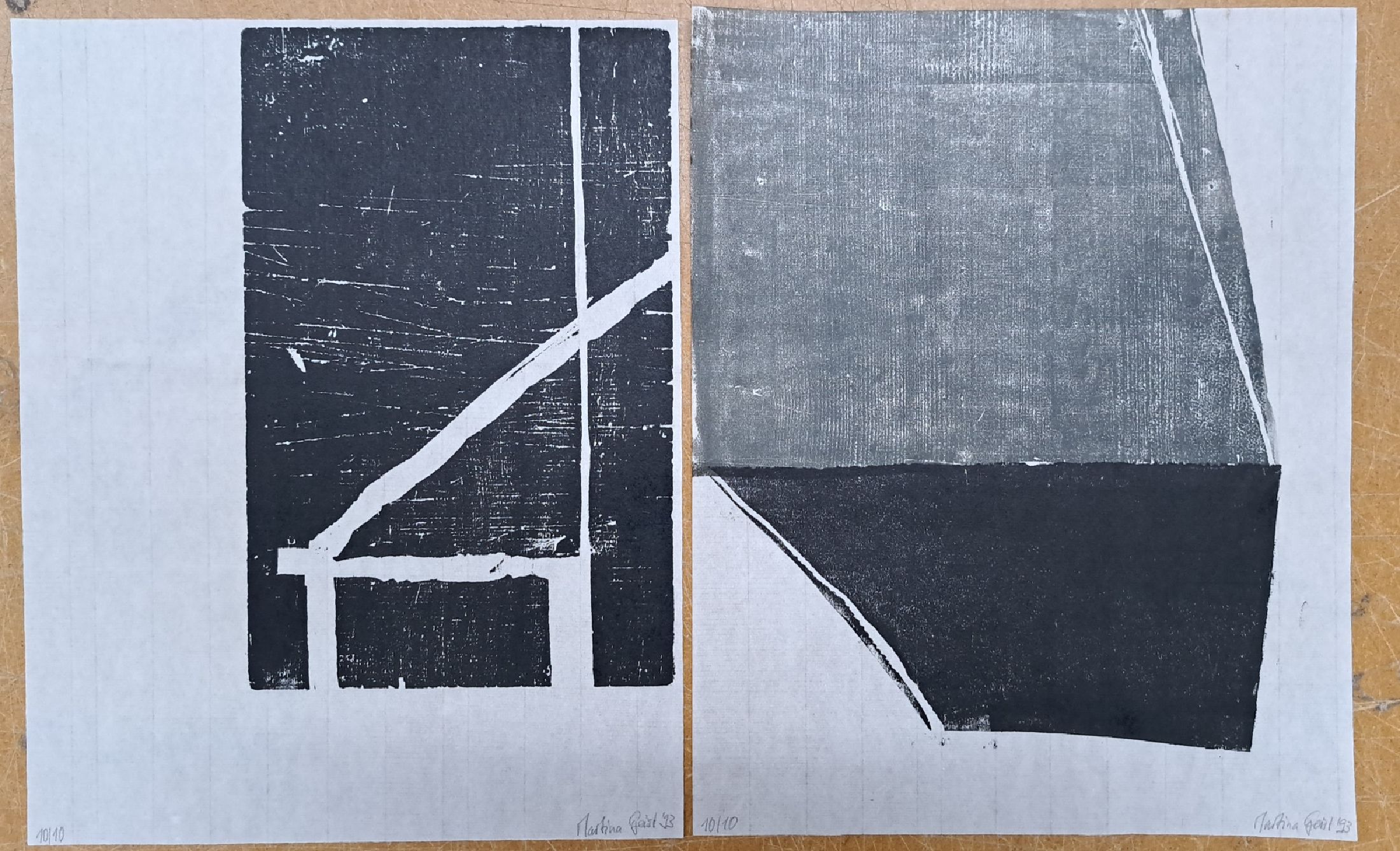 Martina Geist, geb. 1961 Stuttgart, Mappe mit 3 Holz- und Linolschnitten, 1993, he handsigniert und datiert, Ed. 10/10, Blatt je 35x28 cm, in Mappe