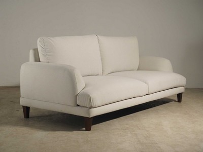 26713888c - Comforty Design Sofa, model: Compactowa, 2- seater, white fabric covers, loose cushions, on wooden legs, freely positionable, approx. 83x95x204 cm