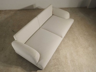 26713888d - Comforty Design Sofa, model: Compactowa, 2- seater, white fabric covers, loose cushions, on wooden legs, freely positionable, approx. 83x95x204 cm
