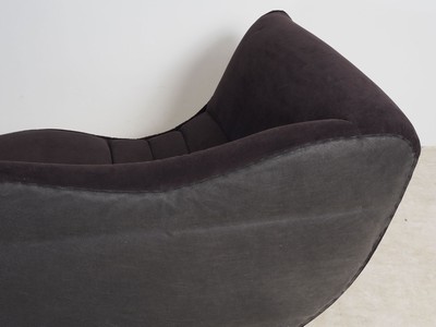 26713897d - Bretz Sofa, Model: Laola, black velvet-like fabric covers, on spring legs, unique design, very decorative, signs of age and use, approx. 87x226x123 cm