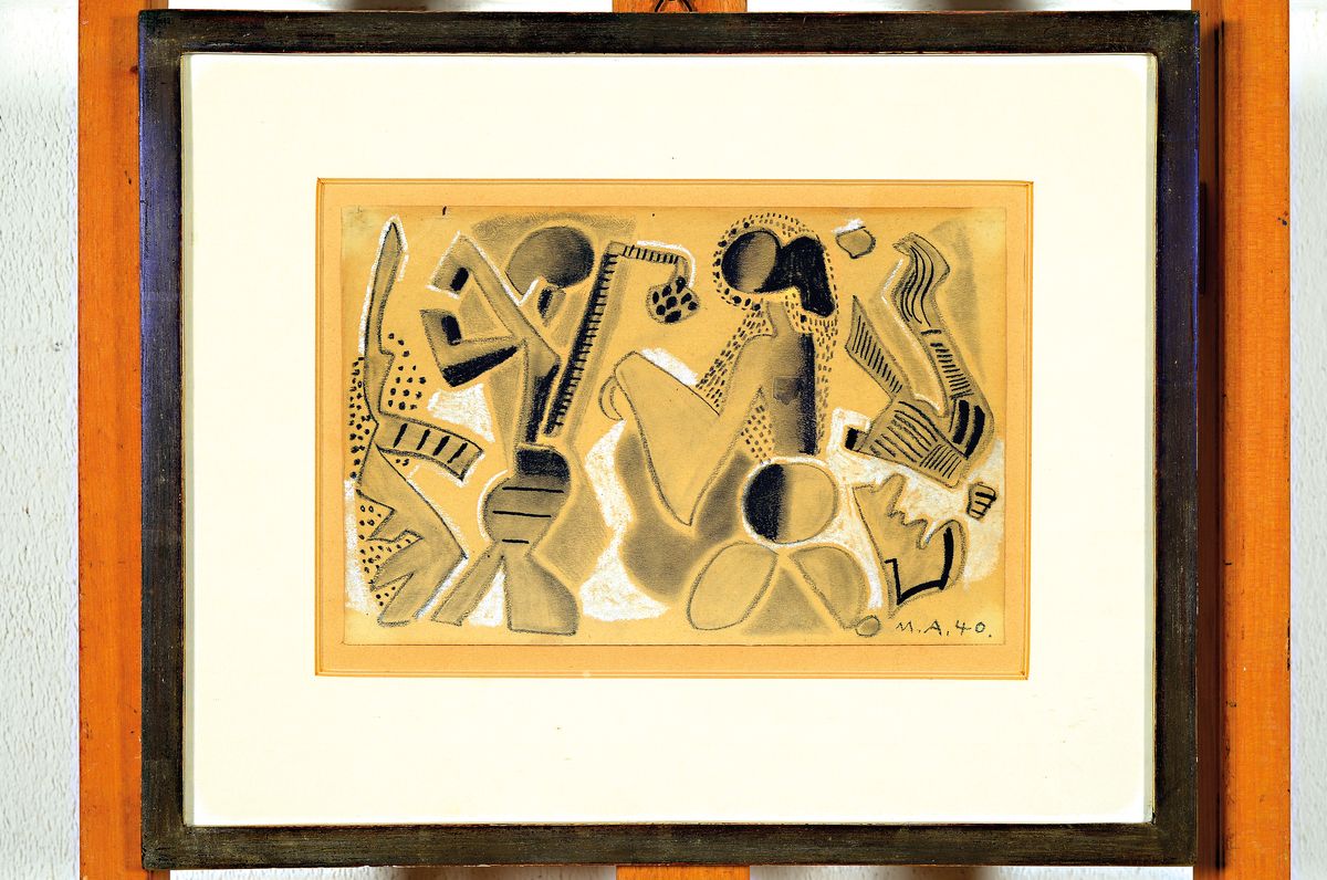 Max Ackermann, 1887 Berlin - 1975 Bad Liebenzell, Graphitzeichnung, weiß gehöht, Komposition, 1940, rechts unten monogrammiert und datiert 40, ...