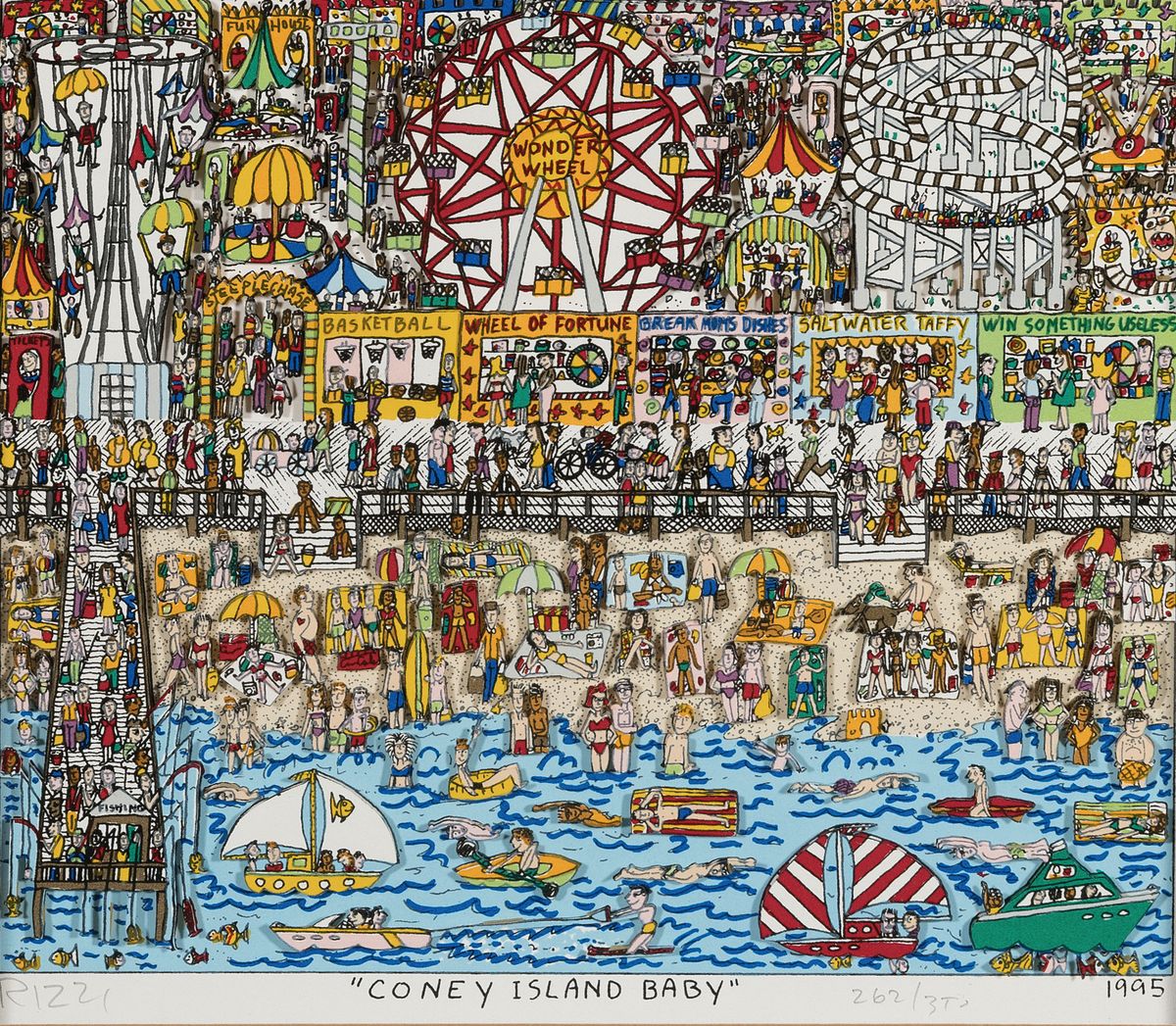 Detail a: James Rizzi, 1950 - 2011 New York, "Coney Island Baby", dreidimensionale Farblitho, handsigniert und num. 262/350, aus 1995, PP.-Ausschnitt ...