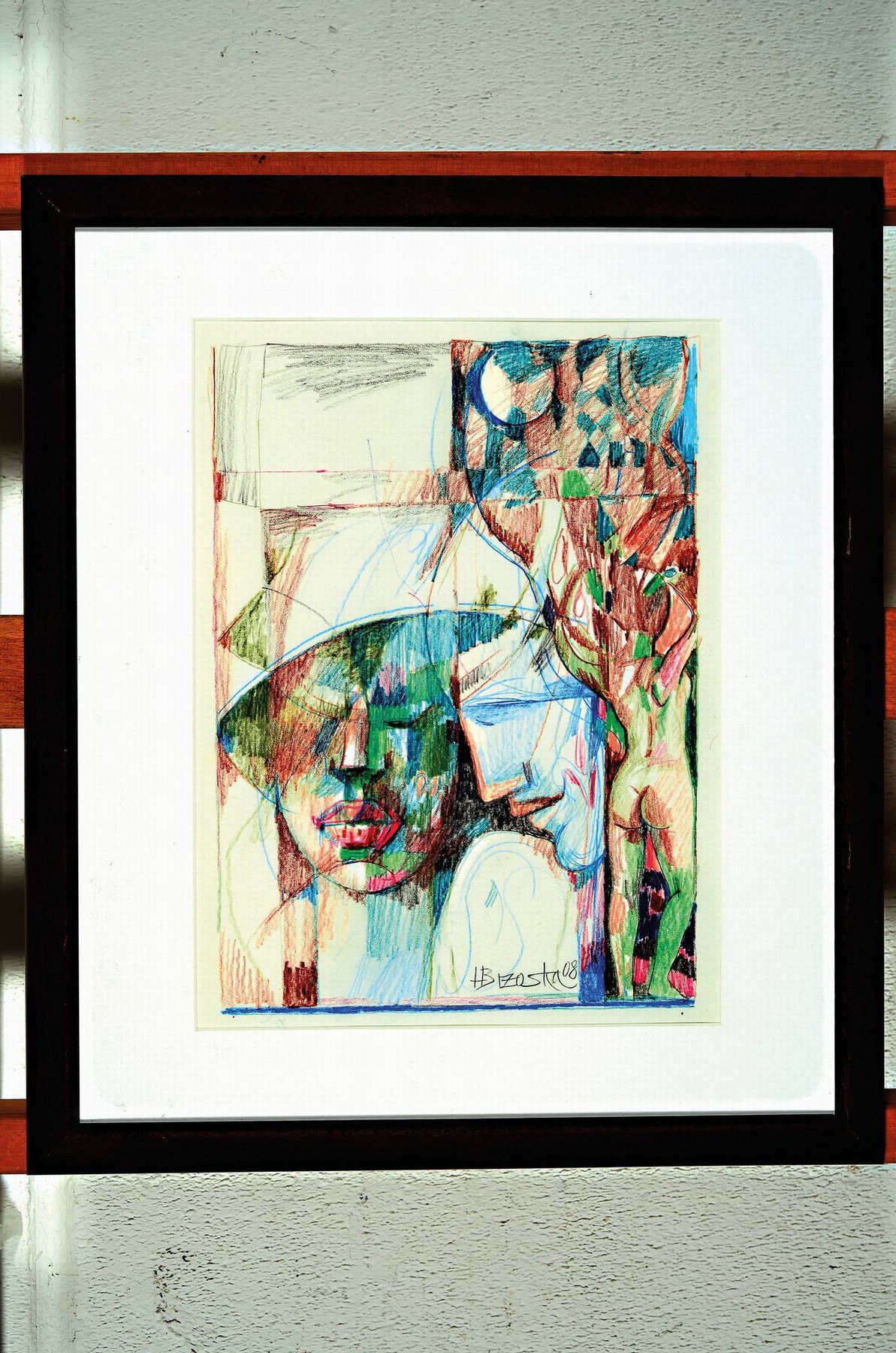 Detail a: Heinz Brzoska, 1942 Kattowice-2015 Ludwigshafen, 2 Arbeiten auf Papier, Abstrakte Gesichter, Buntstift, sign. und dat. 08, ca. 30x21cm, PP, u.Gl., R. ...