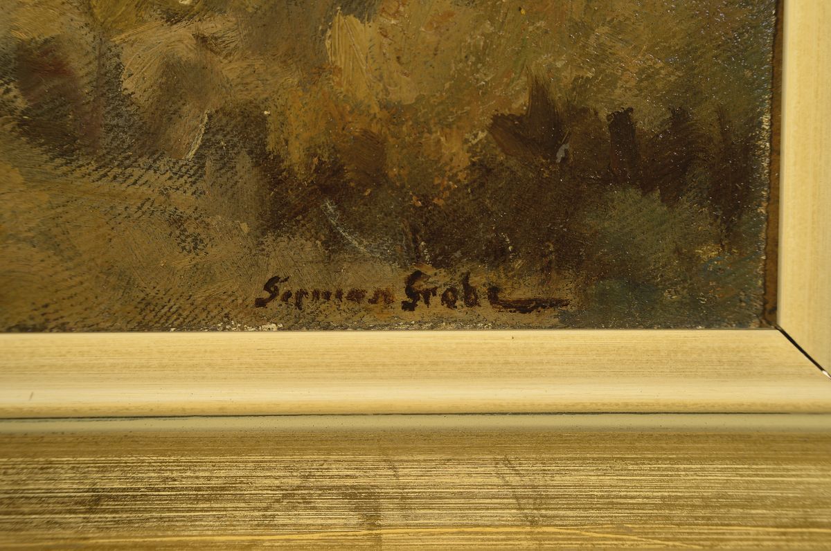 Detail a: German Grobe, 1857 Hanau-1938 Düsseldorf, Pferdefuhrwerk in den Dünen, Öl/Malkarton, rechts unten signiert, ca. 33x48cm, R. ca. 45x61cm, studierte ...