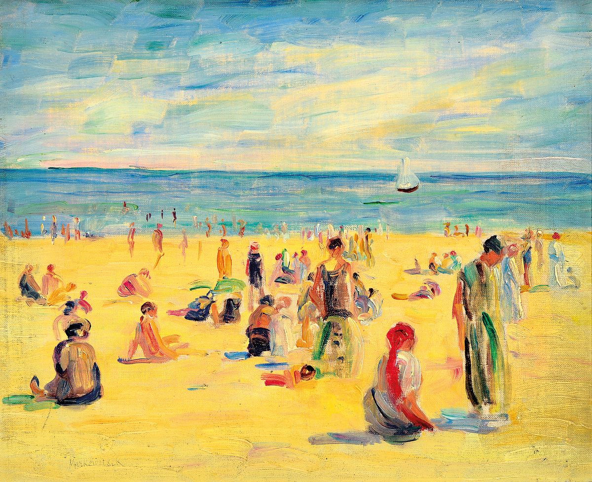 Viktor Markewitsch, 1881-1931, vielfigurige Szene am Strand, Öl/Lwd, links unten signiert, ca. 38x47cm, R. ca. 43x52cm