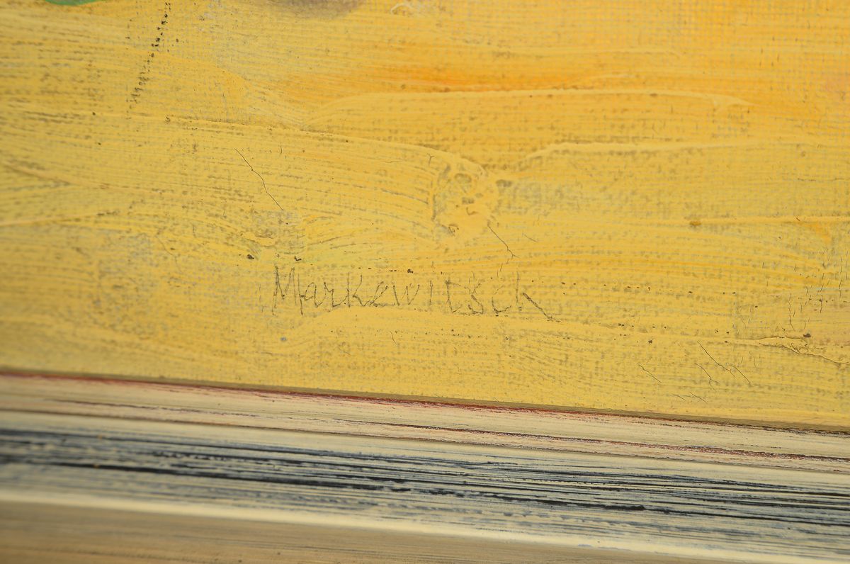 Detail a: Viktor Markewitsch, 1881-1931, vielfigurige Szene am Strand, Öl/Lwd, links unten signiert, ca. 38x47cm, R. ca. 43x52cm