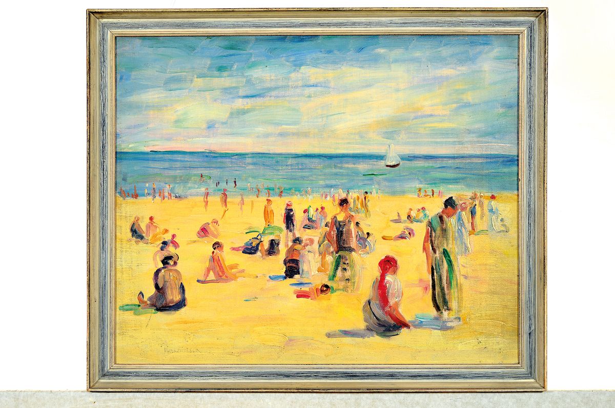 Detail k: Viktor Markewitsch, 1881-1931, vielfigurige Szene am Strand, Öl/Lwd, links unten signiert, ca. 38x47cm, R. ca. 43x52cm