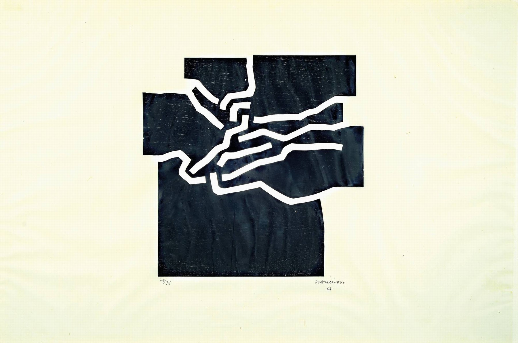 Detail a: Eduardo Chillida, 1924-2002 Donostia-San Sebastian/Spanien, Mappenwerk "Beltza", mit 5 orig. Holzschnitten auf feinem Japan, 1969, Ed. ...