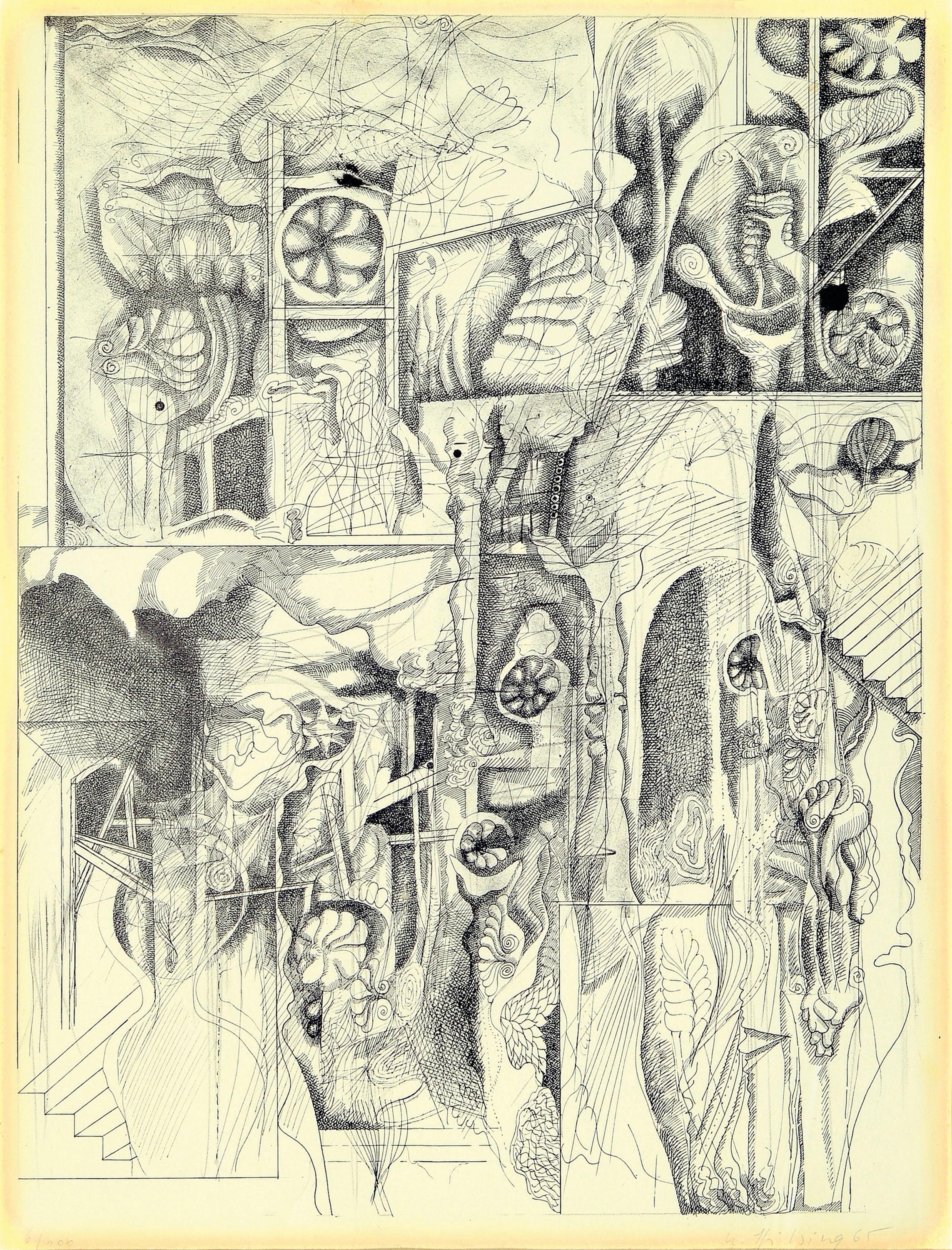 Werner Hilsing, geb. 1938 Hannover, 3 Lithographien, jeweils handsigniert und dat. 65, num. 6/100, 46/100, 1x unlesbar, Lichtränder, PP, u.Gl., R. ...