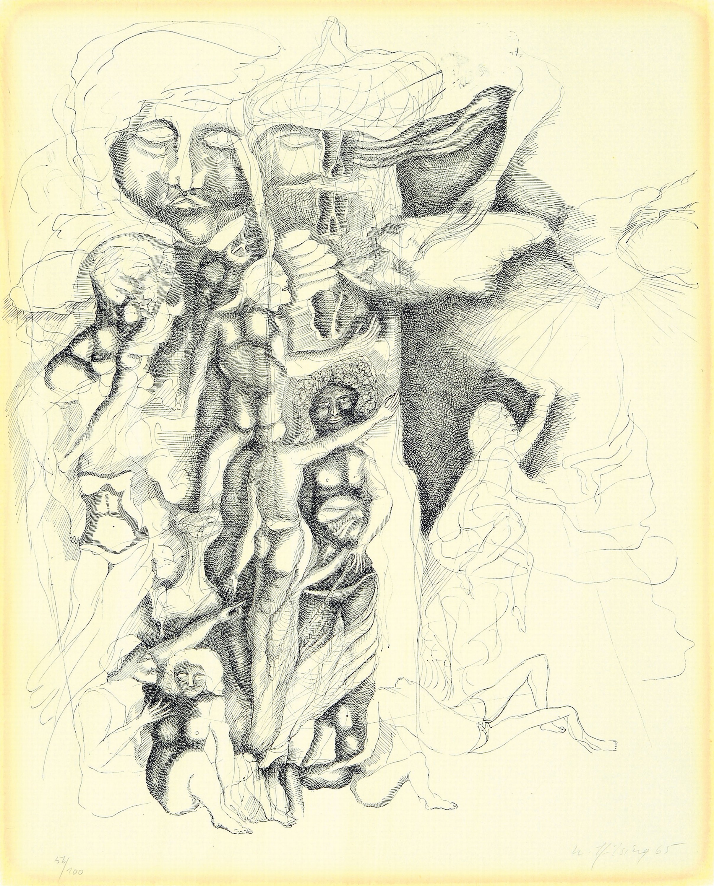 Detail a: Werner Hilsing, geb. 1938 Hannover, 3 Lithographien, jeweils handsigniert und dat. 65, num. 6/100, 46/100, 1x unlesbar, Lichtränder, PP, u.Gl., R. ...