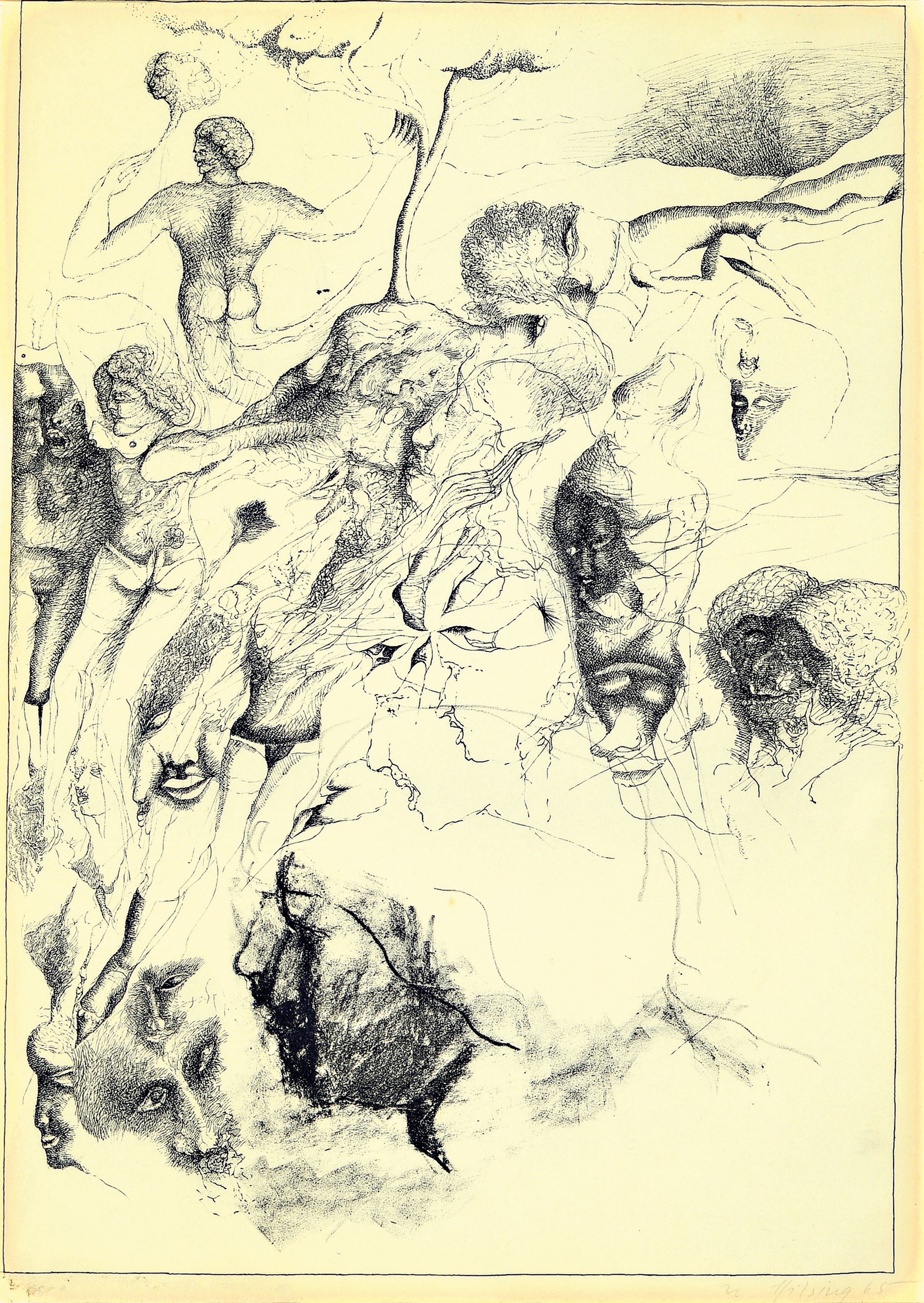 Detail b: Werner Hilsing, geb. 1938 Hannover, 3 Lithographien, jeweils handsigniert und dat. 65, num. 6/100, 46/100, 1x unlesbar, Lichtränder, PP, u.Gl., R. ...