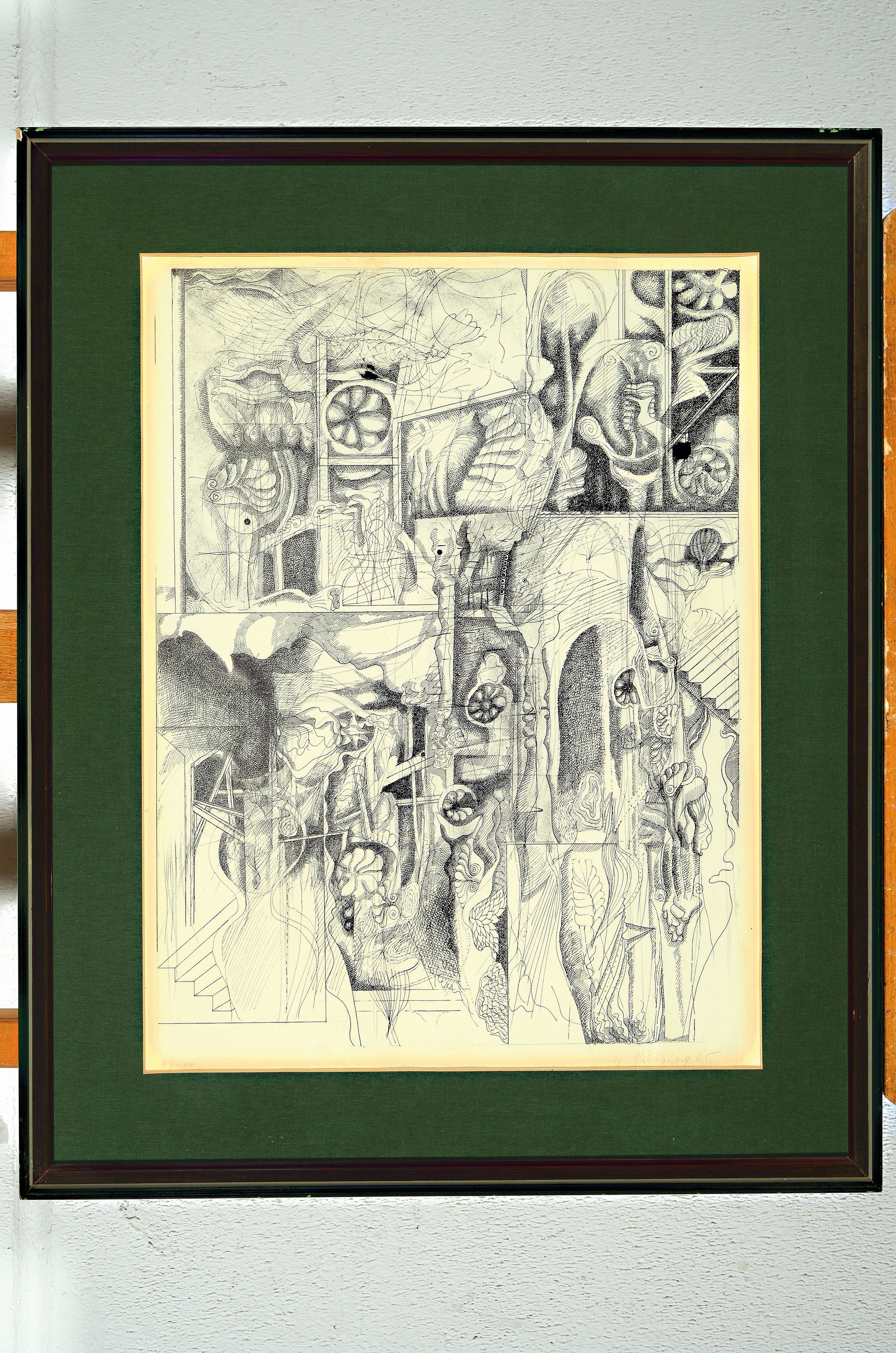 Detail k: Werner Hilsing, geb. 1938 Hannover, 3 Lithographien, jeweils handsigniert und dat. 65, num. 6/100, 46/100, 1x unlesbar, Lichtränder, PP, u.Gl., R. ...