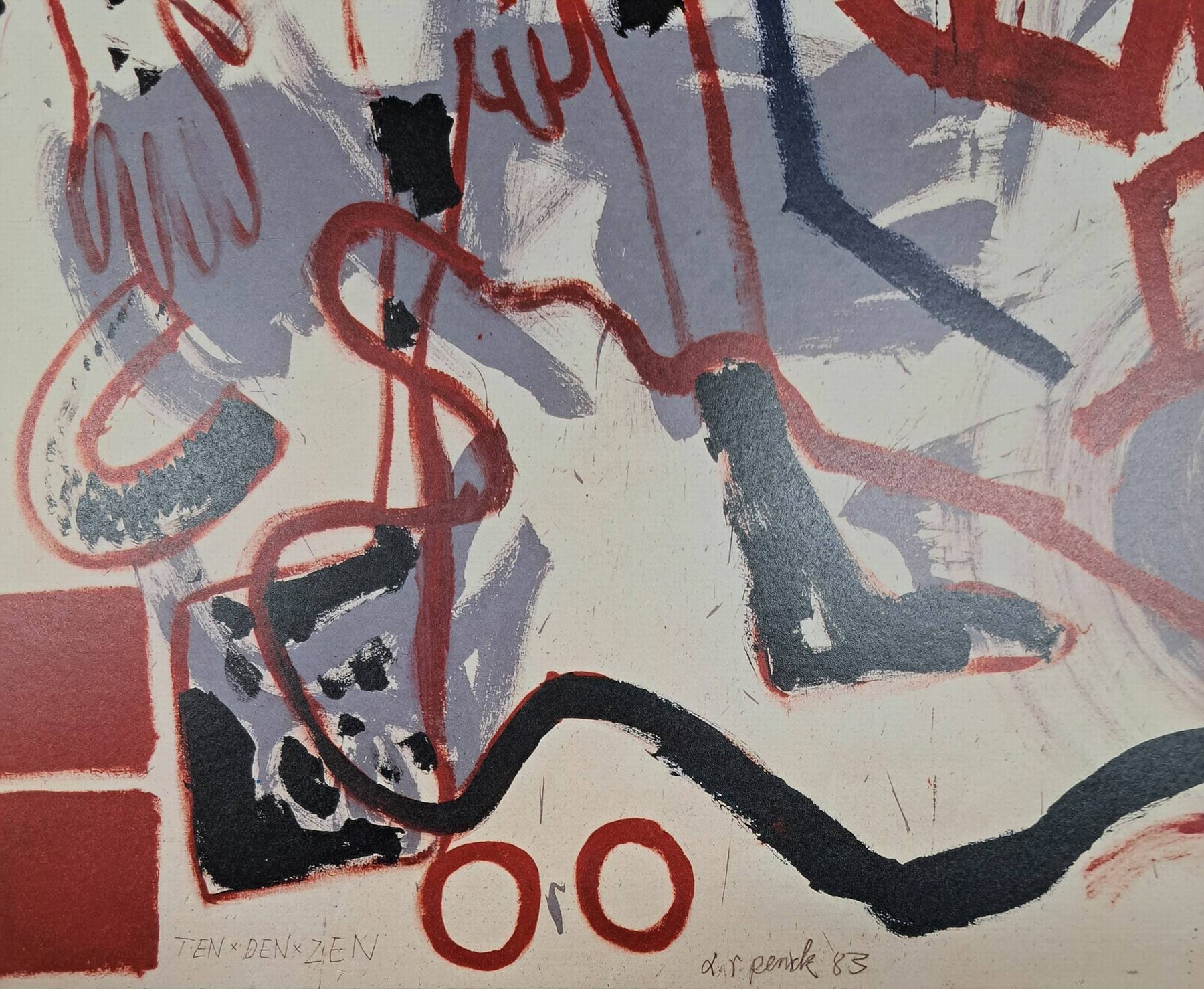 Detail o: A.R. Penck, 1939-2017, Offetlithografie auf dünnem Karton, handsign., Kunstdruck 1991,Hrsg: Achenbach Art Edition, ca. 70x90 cm