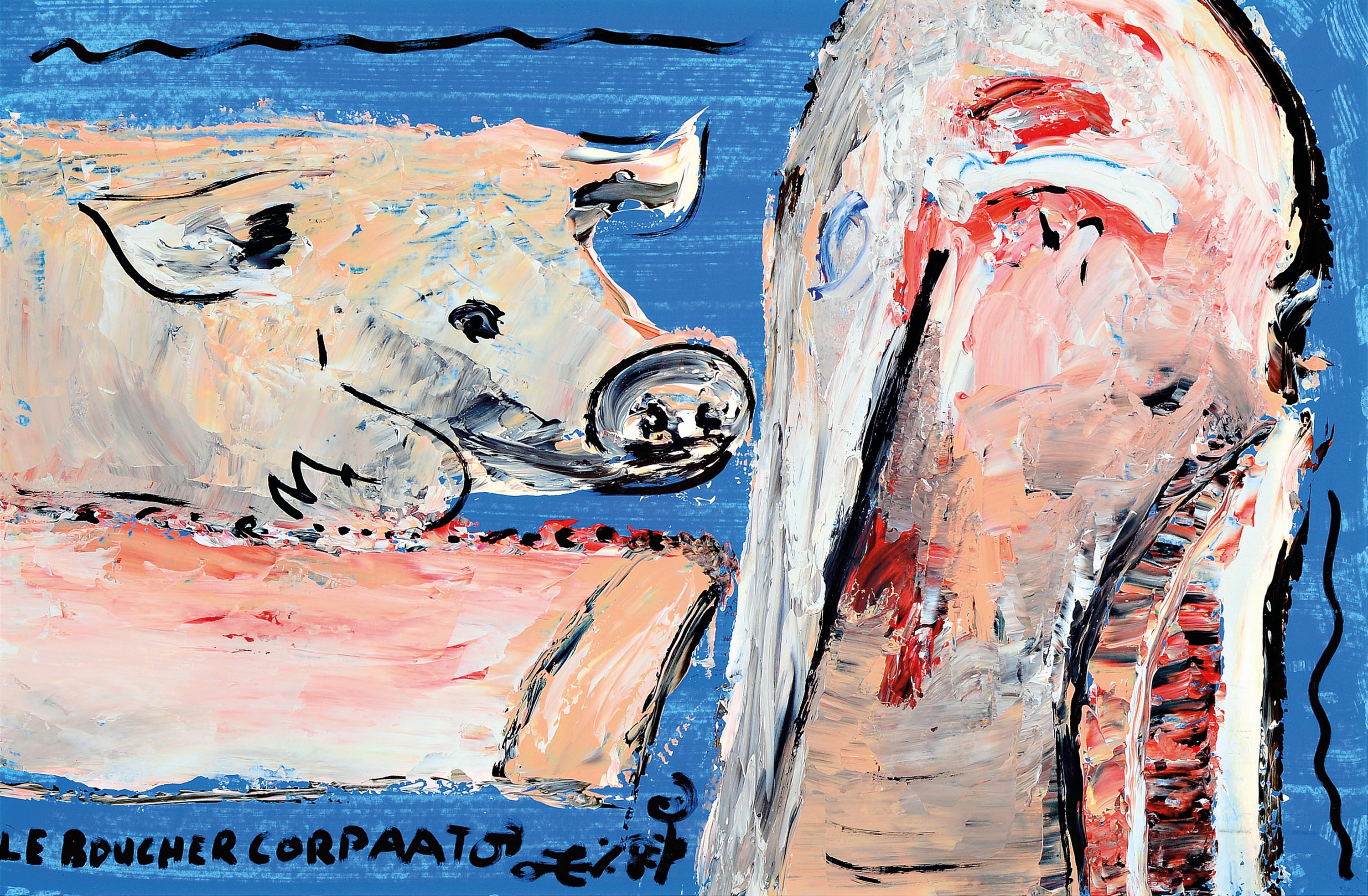 Image 26714039 - Le Boucher Corpaato, (Jean Pierre Corpaato) Schweinehälften bzw. Schweinedarstellung, ...