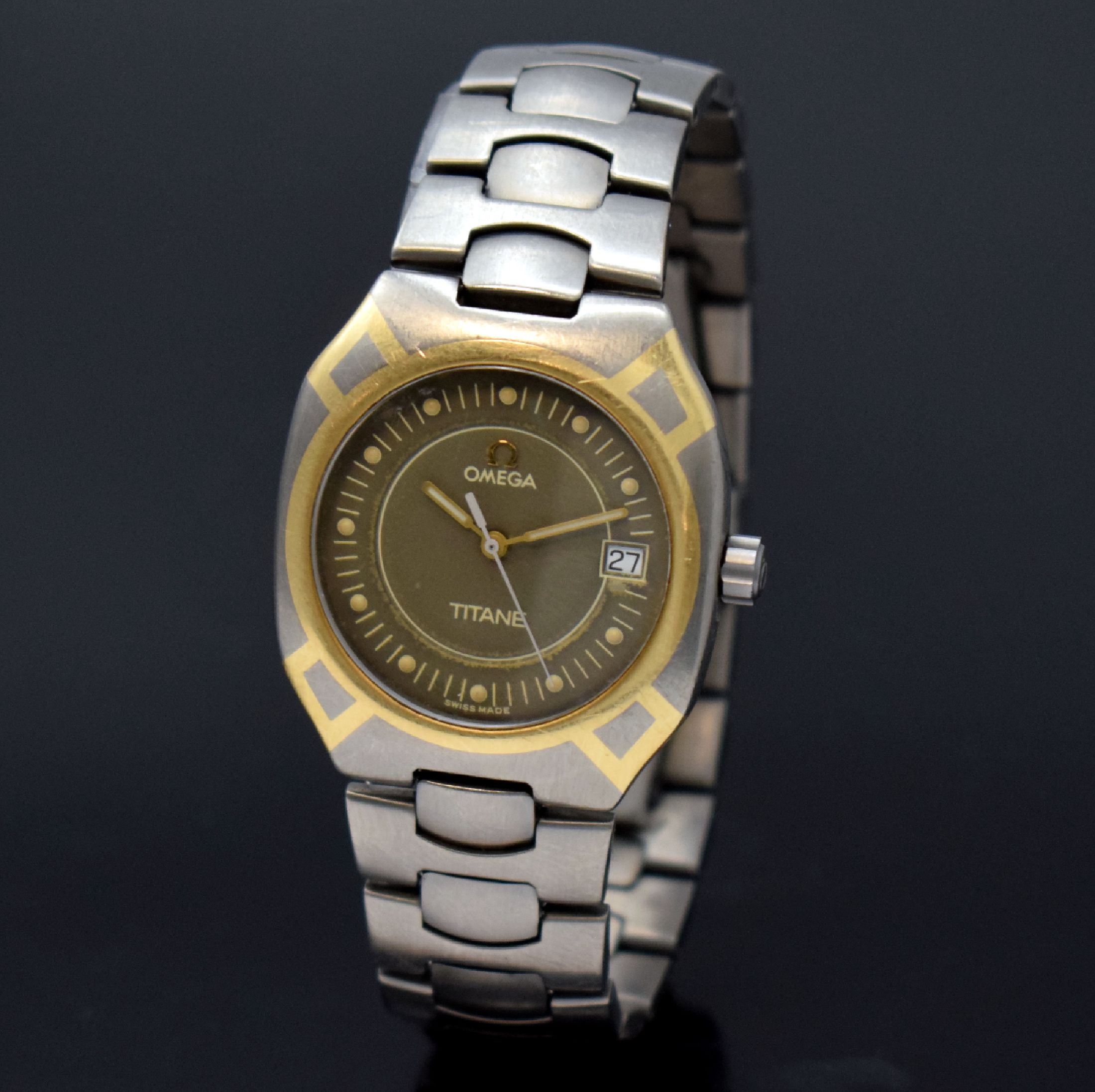 OMEGA Seamaster Polaris Herrenarmbanduhr in Titan Referenz 58144000, Schweiz verk. lt. beil. Pap. 01/1998, quarz, 2-tlg. Geh., Boden aufgedr., Krone ...