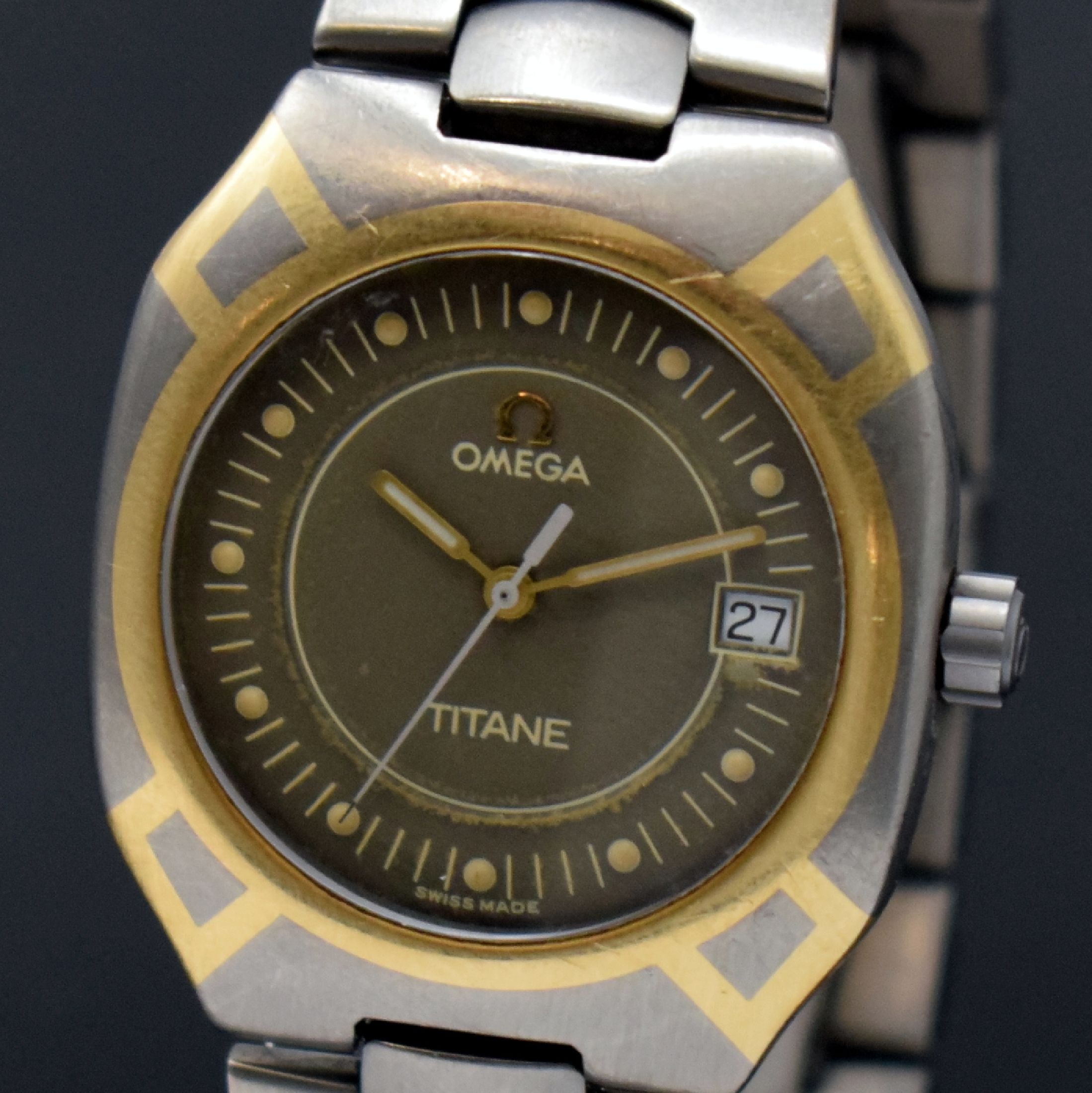 Detail a: OMEGA Seamaster Polaris Herrenarmbanduhr in Titan Referenz 58144000, Schweiz verk. lt. beil. Pap. 01/1998, quarz, 2-tlg. Geh., Boden aufgedr., Krone ...