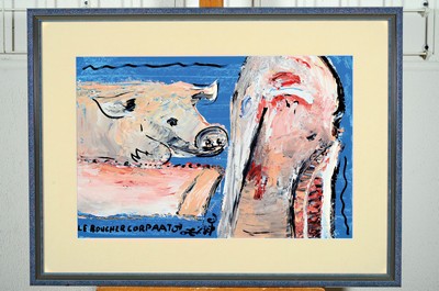 26714039k - Le Boucher Corpaato, (Jean Pierre Corpaato) Schweinehälften bzw. Schweinedarstellung, ...
