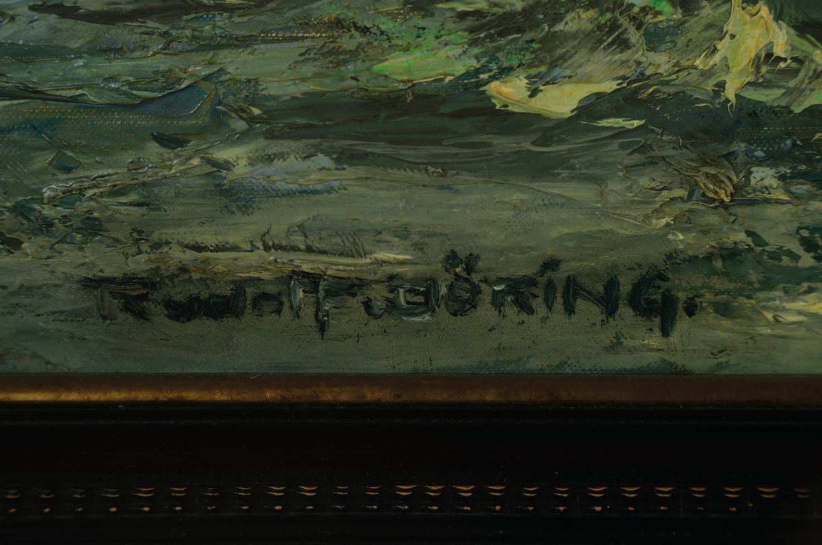 Detail a: Rudolf Döring, 1888-1969, maritime Landschaft, Segelschiffe auf hoher See, Öl/Lwd, links unten signiert, pastoser Farbauftrag, schwarzer Rahmen, ...