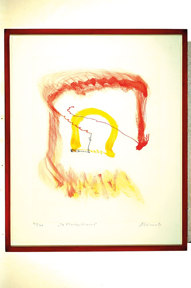 Gerhard Hoehme, 1920 Greppin-1989 Neuss, Radierung, "Montepulciano" so betitelt, 1987, abstrakte Komposition in gelb und rot, signiert und ...