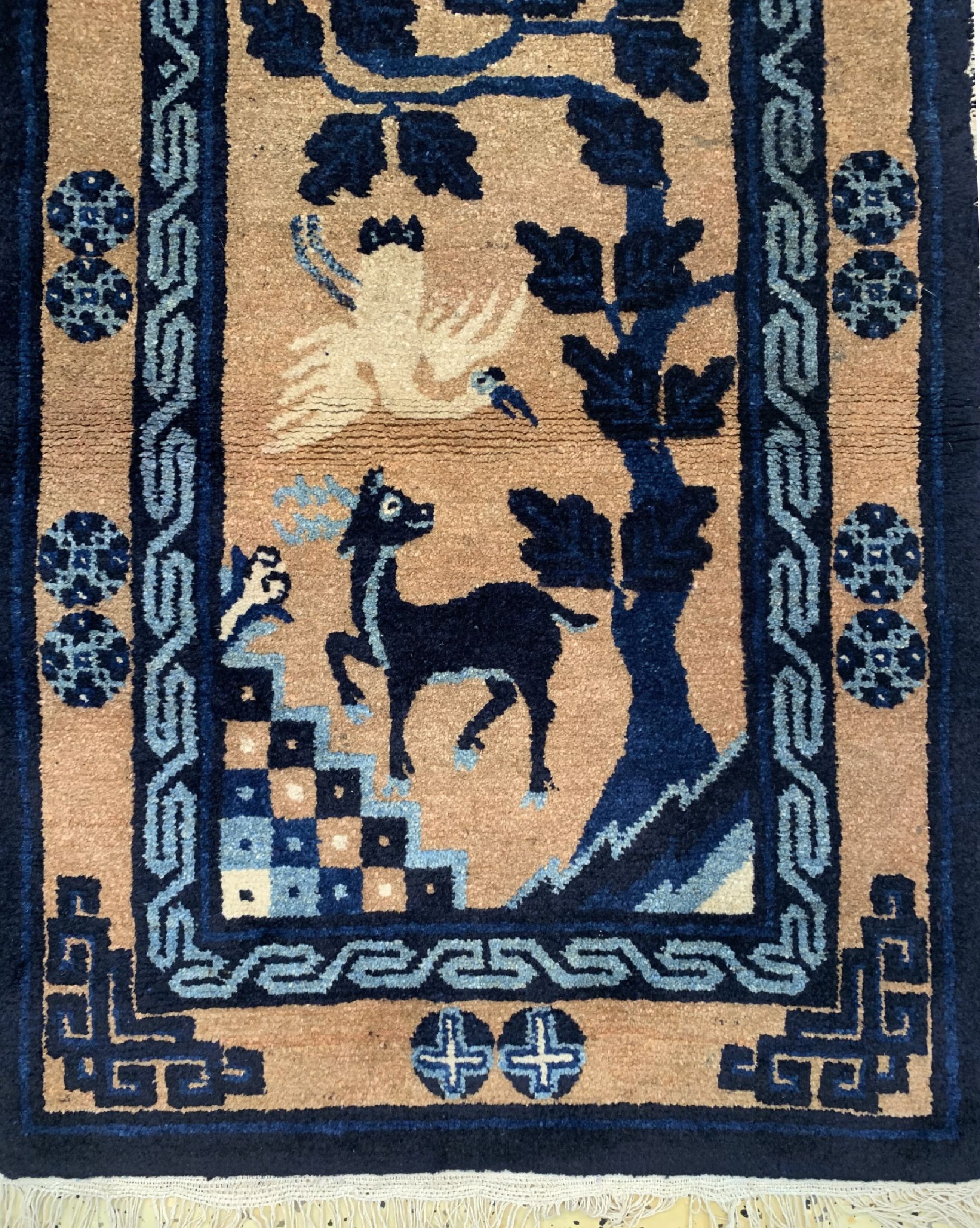 Detail a: 2 Lots antiker Pao Tow, China, um 1900, Wolle auf Baumwolle, ca. 141 x 67 cm, Mottenfraß, gereinigt, EHZ: 2