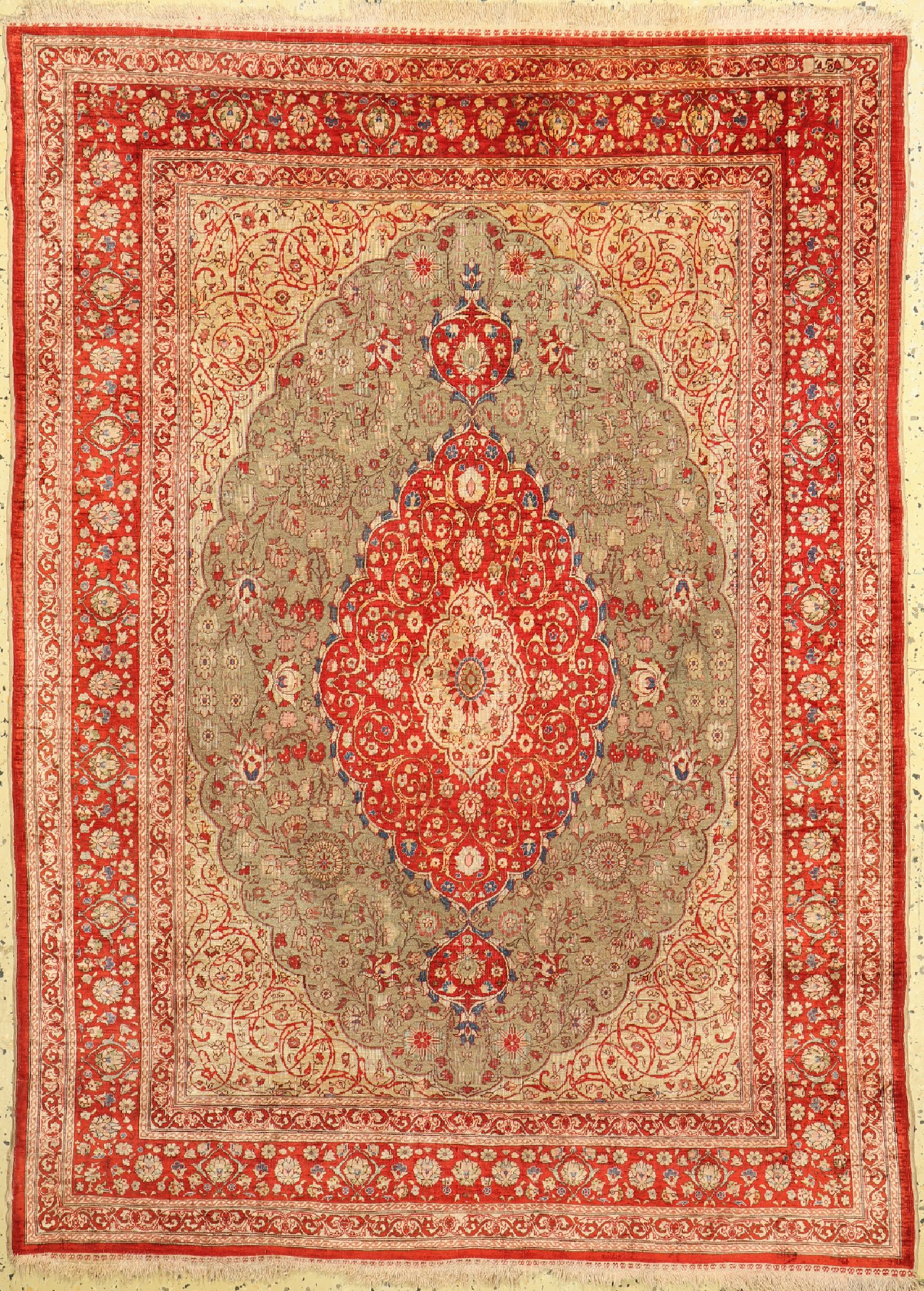 Hereke Seide fein signiert, Türkei, um 1940/1950, reine Naturseide, Metallbroschiert, ca. 160 x 118 cm, EHZ: 3