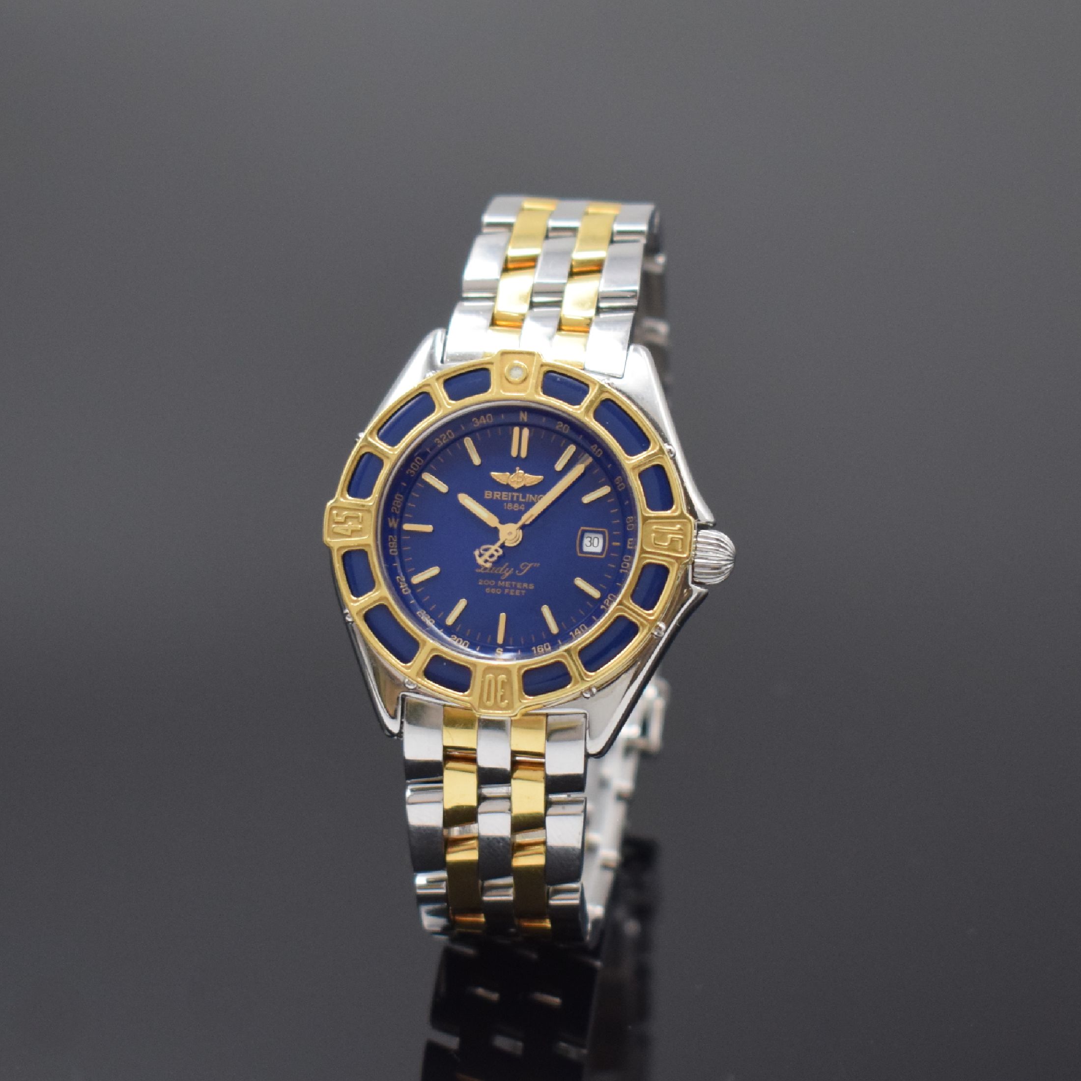 BREITLING Lady J Damenarmbanduhr Referenz D52065 in Edelstahl und Gold, Schweiz um 1995, quarz, verschr. Geh. inkl. orig. Gliederband m. Faltschl., ...