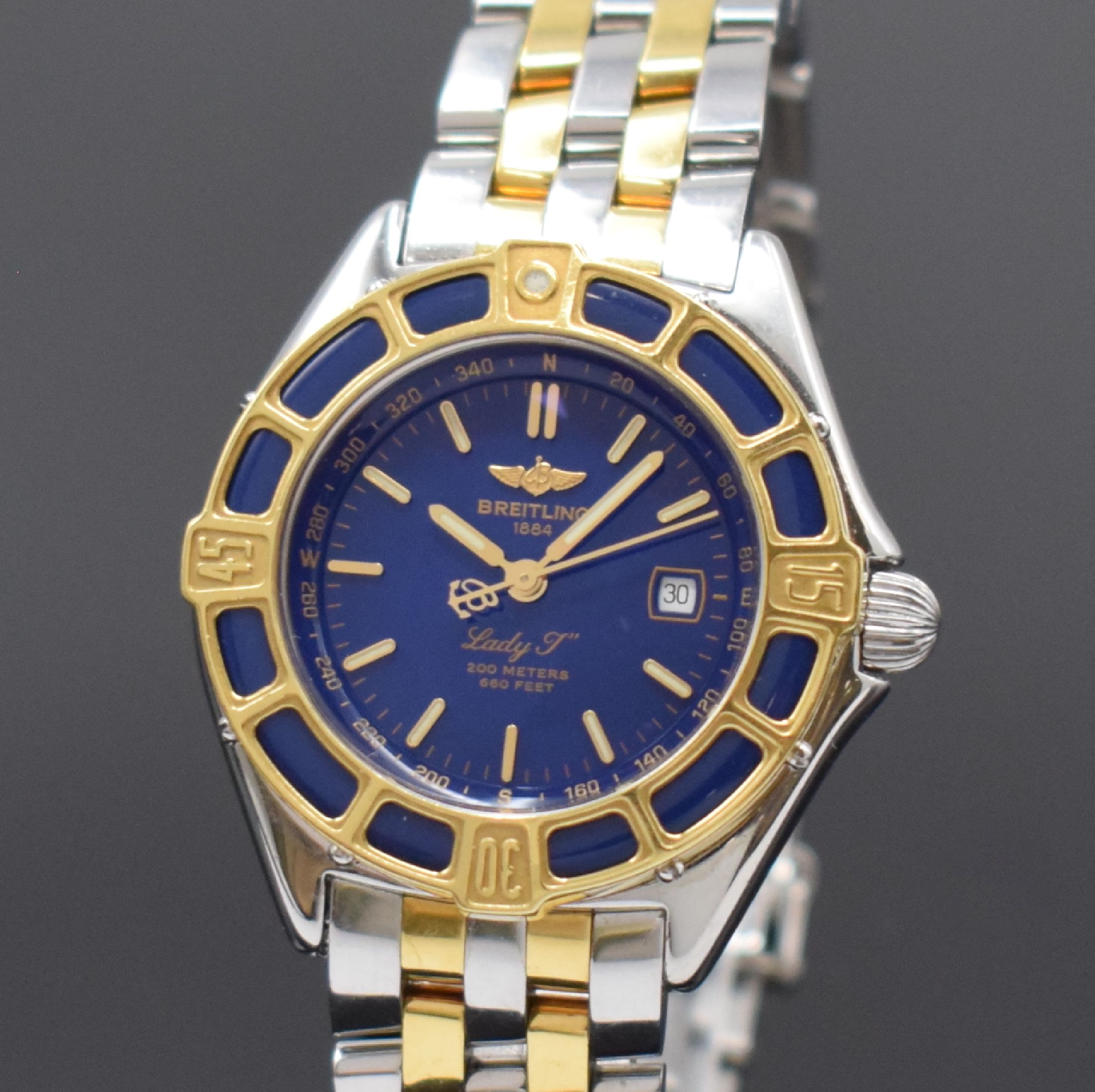 Detail a: BREITLING Lady J Damenarmbanduhr Referenz D52065 in Edelstahl und Gold, Schweiz um 1995, quarz, verschr. Geh. inkl. orig. Gliederband m. Faltschl., ...