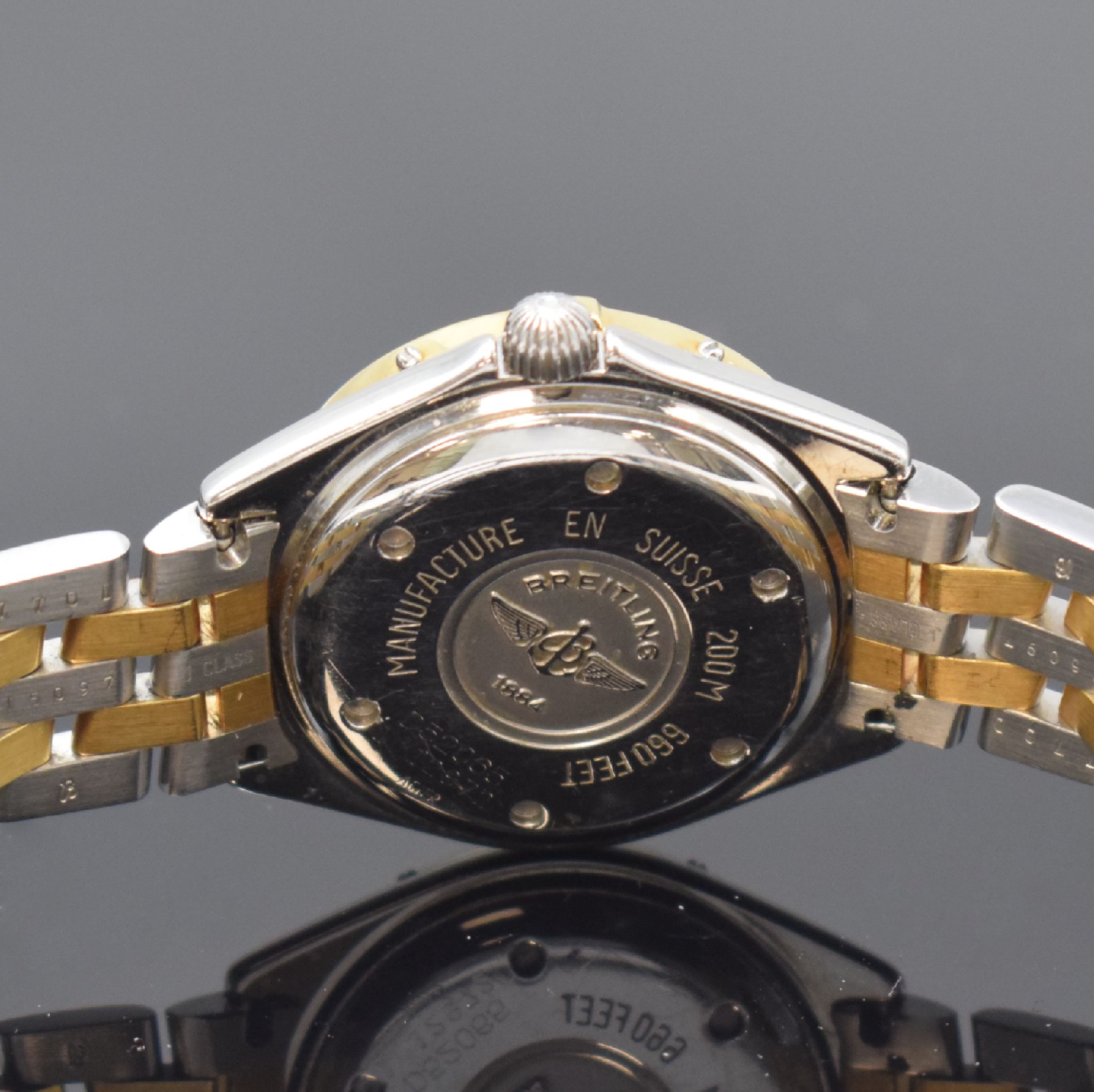 Detail d: BREITLING Lady J Damenarmbanduhr Referenz D52065 in Edelstahl und Gold, Schweiz um 1995, quarz, verschr. Geh. inkl. orig. Gliederband m. Faltschl., ...