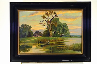 26714143k - M. Fränzis, around 1900/20, landscape in the afterglow, oil/canvas, right. signed below, approx. 54 x 80 cm, frame approx. 75 x 100 cm,frame slight trace of use