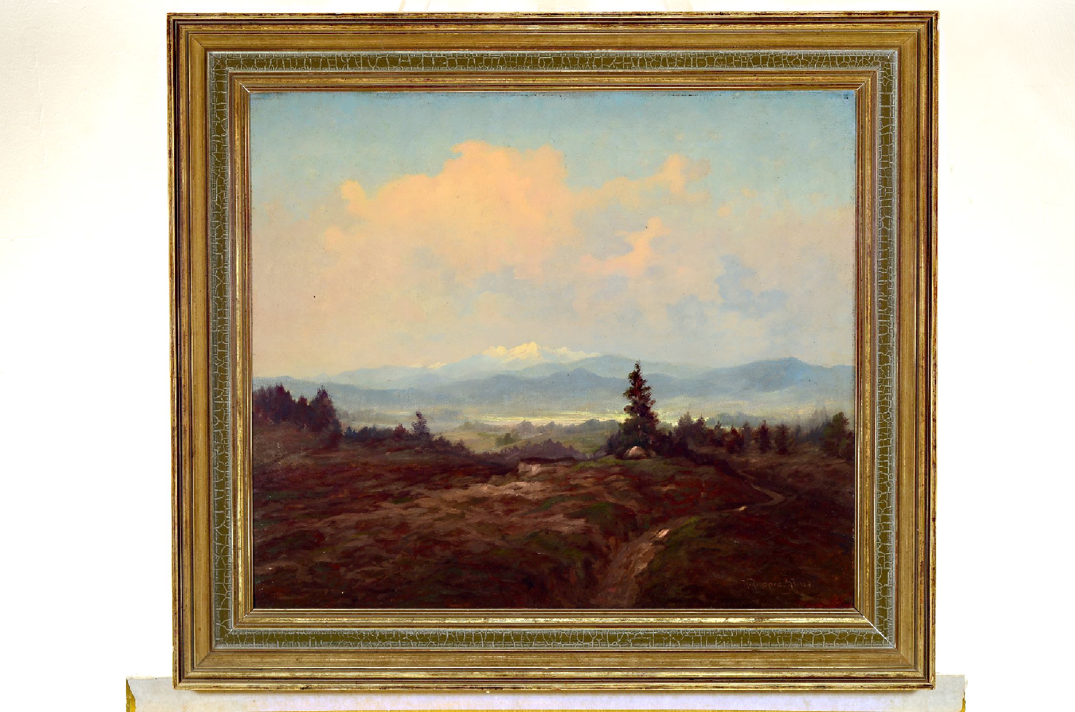 K. Rupprecht, wohl Karl Rupprecht, 1816-1909, Weite Landschaft im Voralpenraum, Öl/Lwd/Malkarton, rechts unten signiert und dat. 47, ca. 50x58cm, R. ...